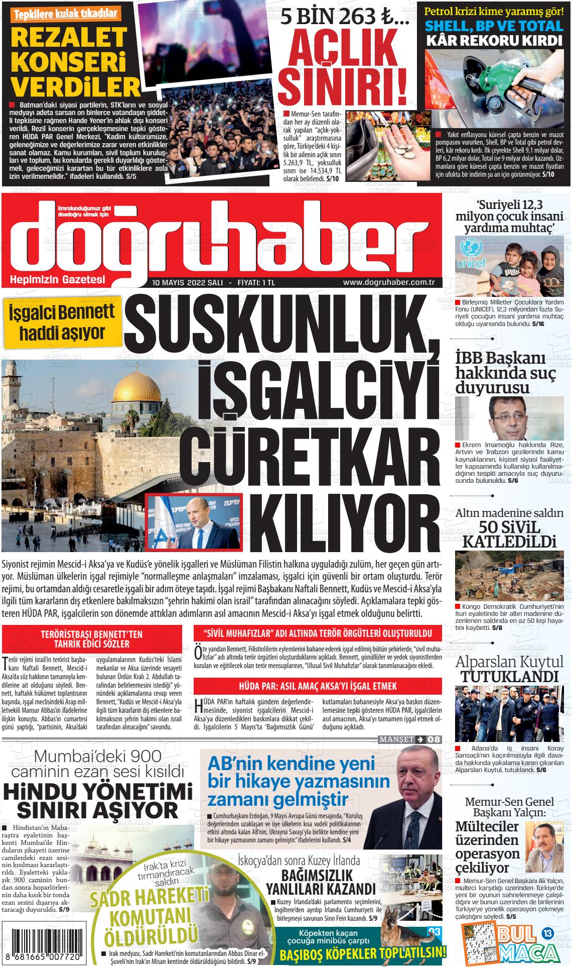 10 Mayıs 2022 Doğru Haber Gazete Manşeti