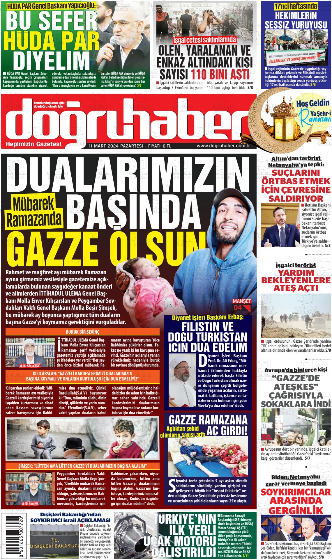 11 Mart 2024 Doğru Haber Gazete Manşeti