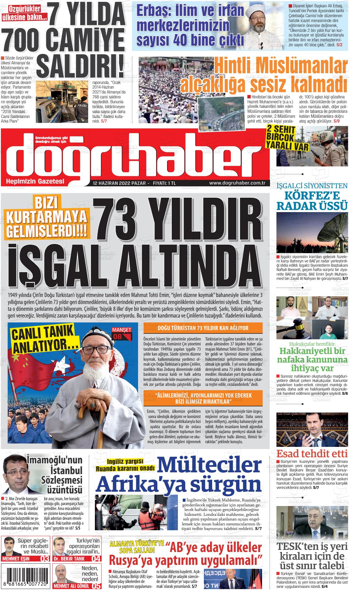 12 Haziran 2022 Doğru Haber Gazete Manşeti