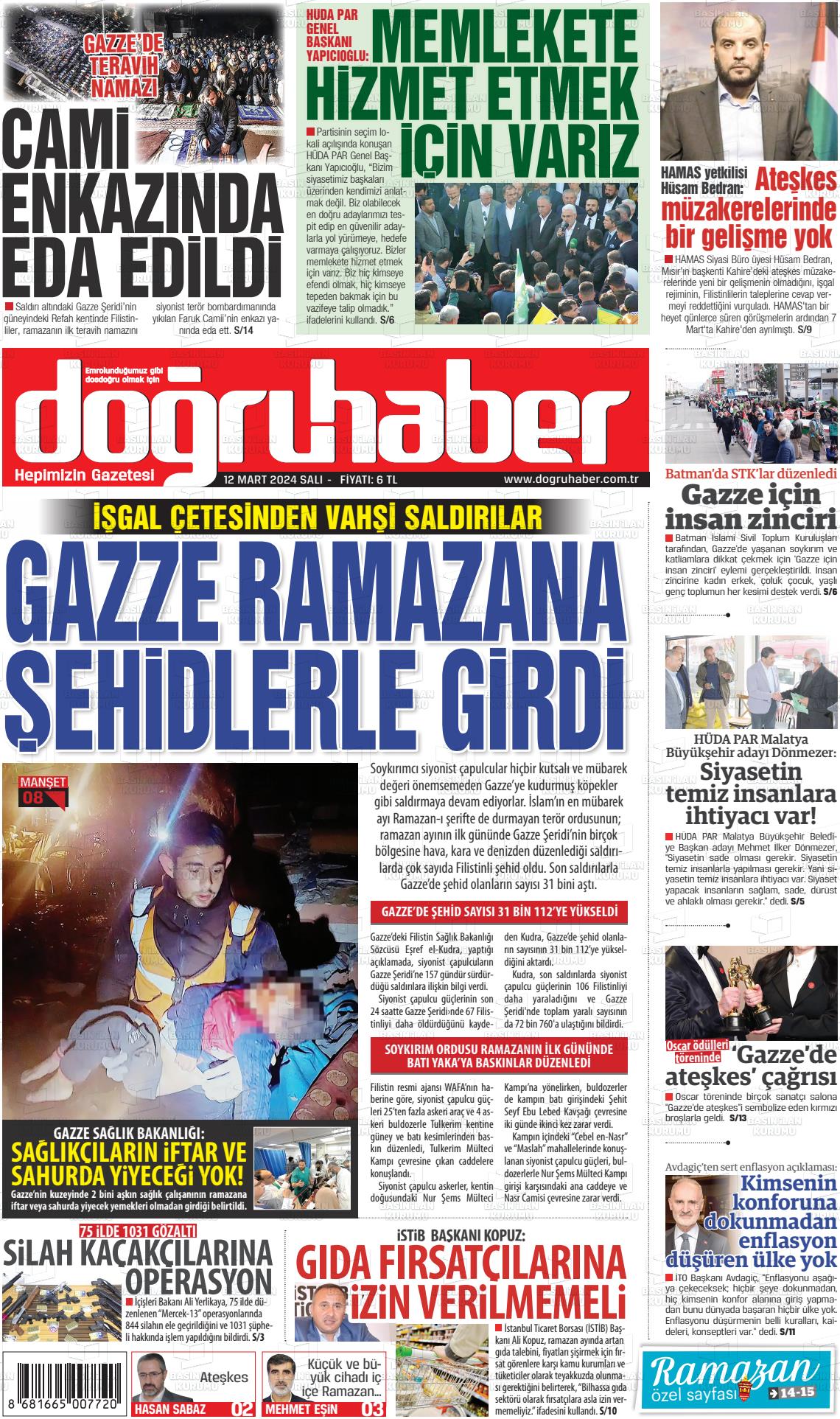 12 Mart 2024 Doğru Haber Gazete Manşeti