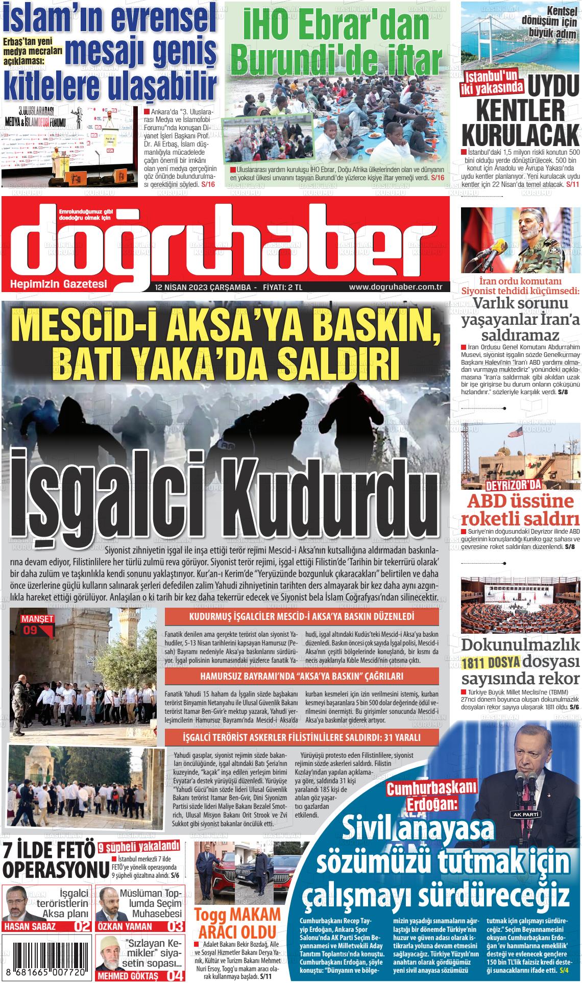 12 Nisan 2023 Doğru Haber Gazete Manşeti