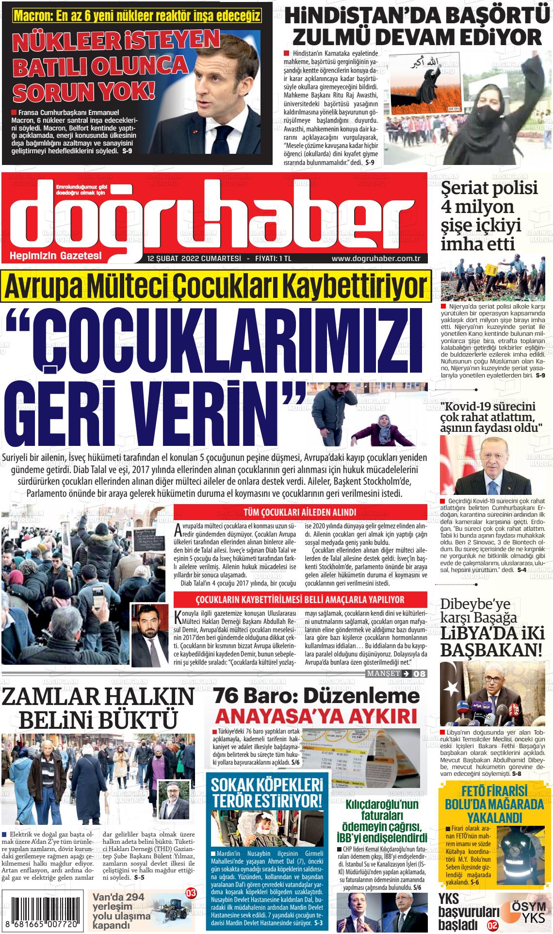 12 Şubat 2022 Doğru Haber Gazete Manşeti