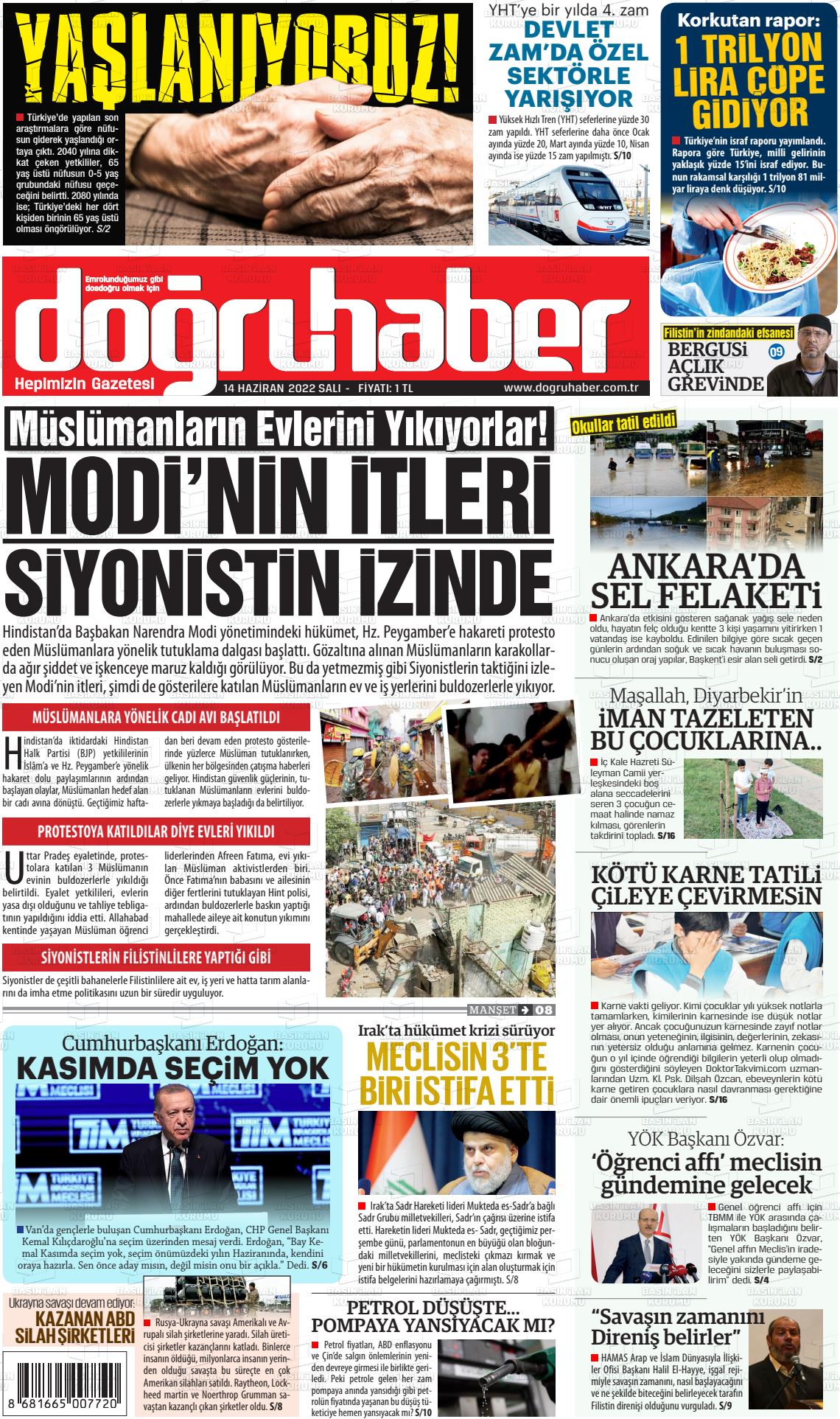 14 Haziran 2022 Doğru Haber Gazete Manşeti