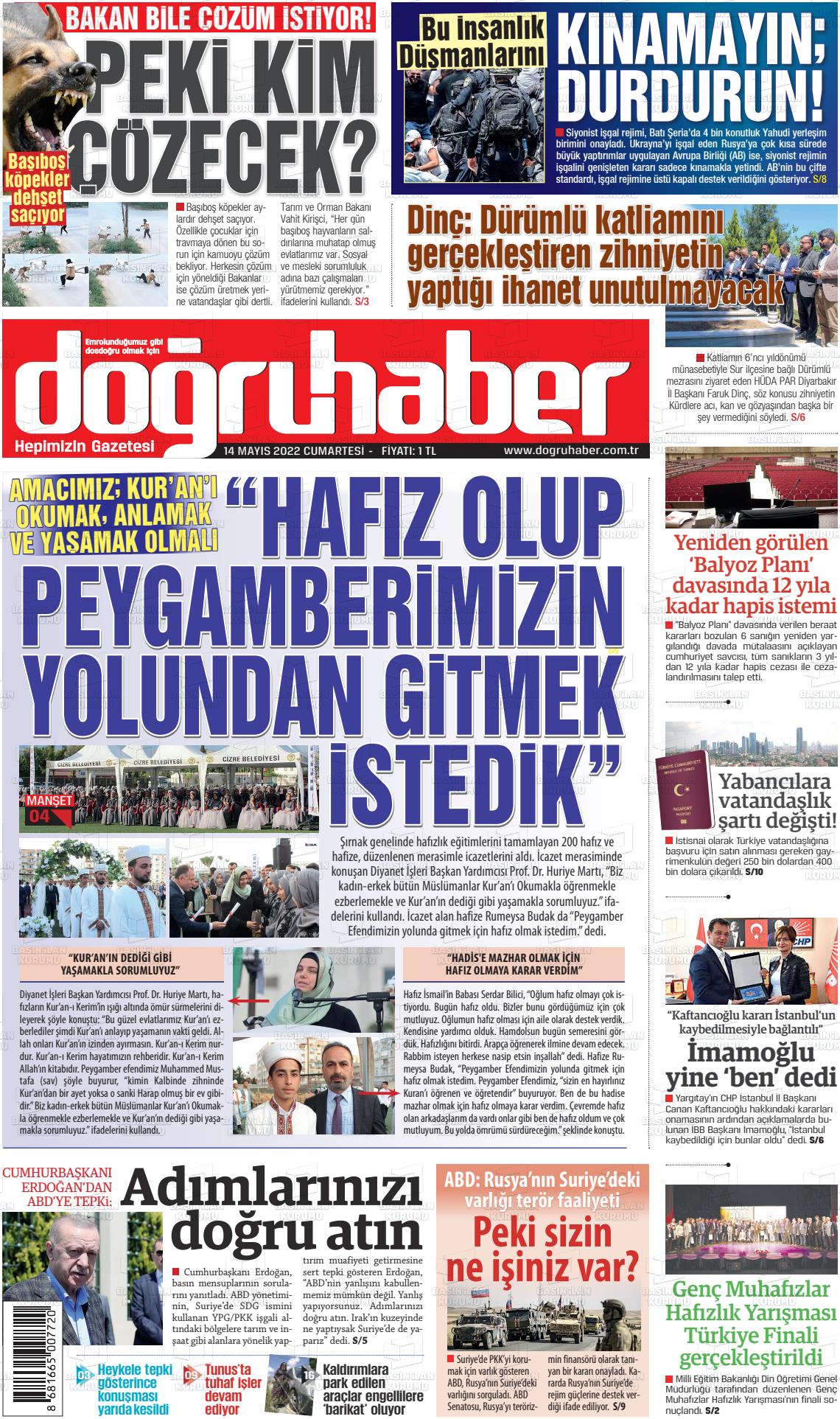 14 Mayıs 2022 Doğru Haber Gazete Manşeti