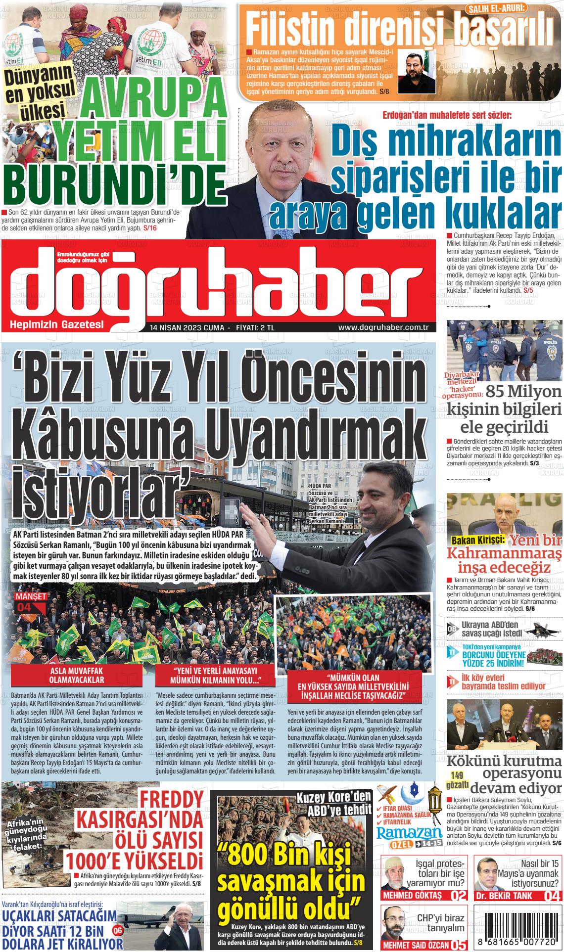 14 Nisan 2023 Doğru Haber Gazete Manşeti