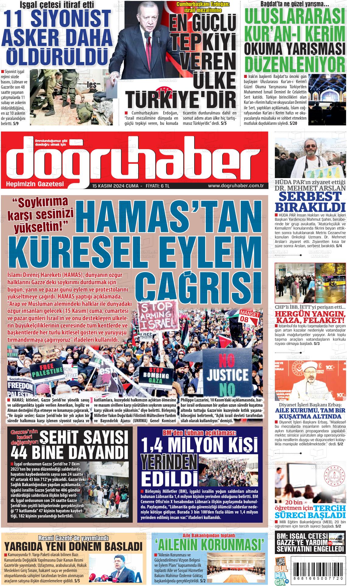 15 Kasım 2024 Doğru Haber Gazete Manşeti