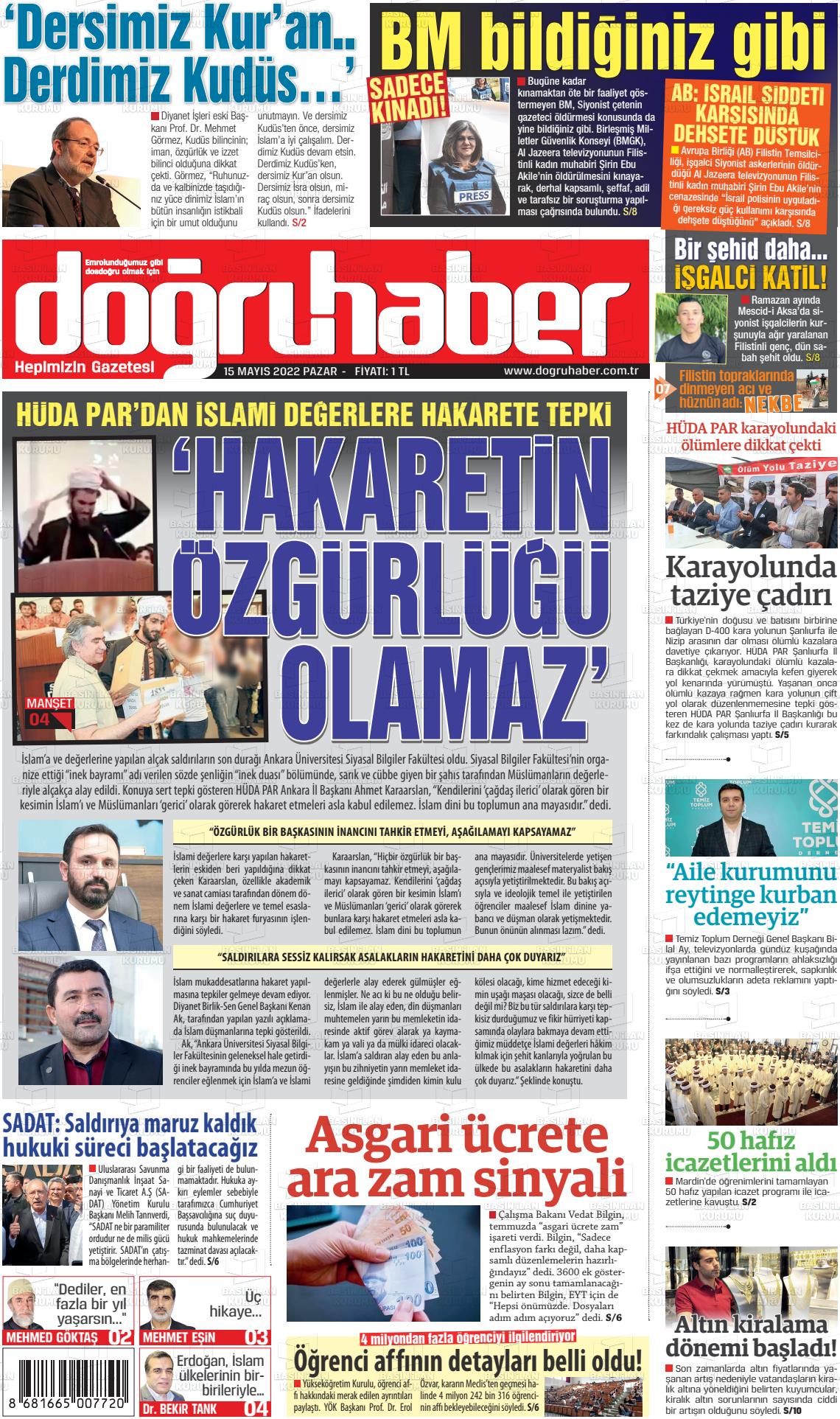 15 Mayıs 2022 Doğru Haber Gazete Manşeti