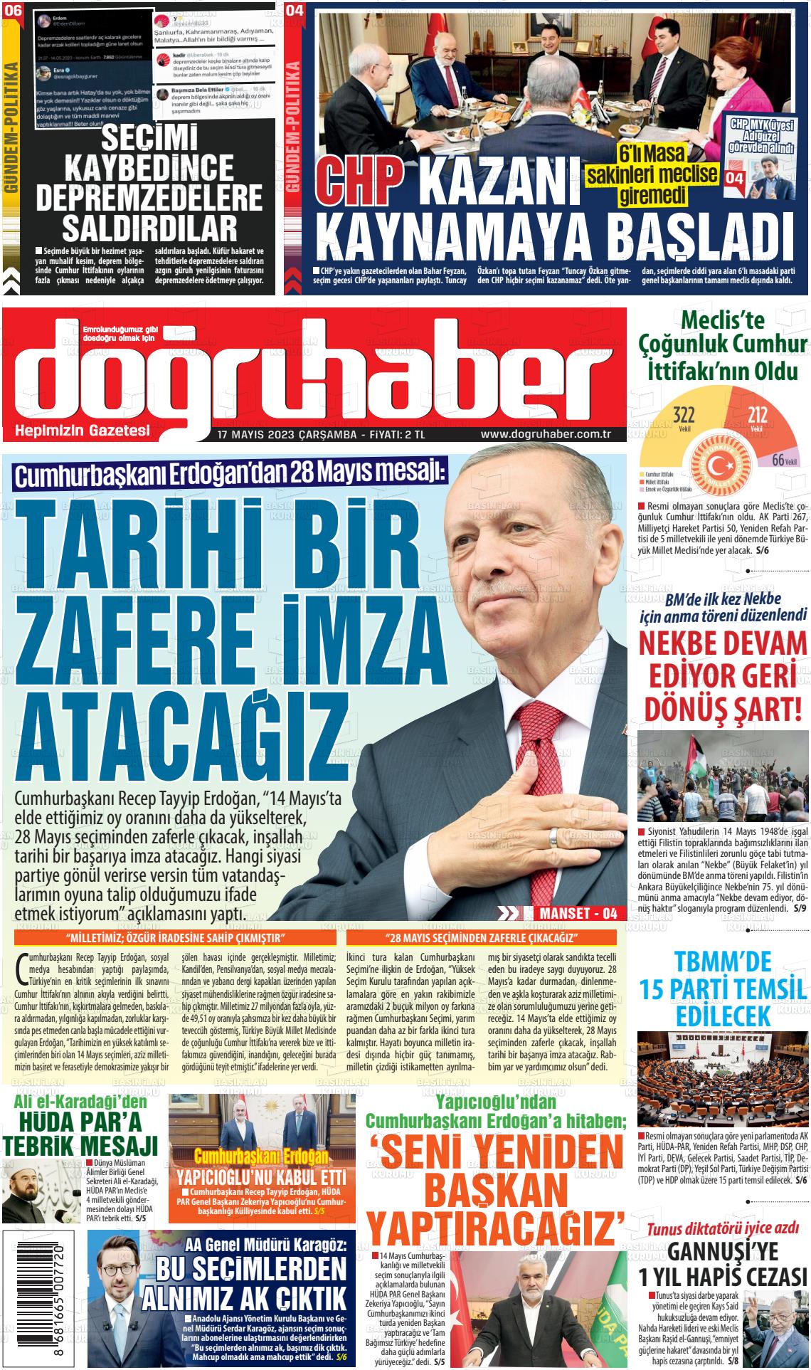 17 Mayıs 2023 Doğru Haber Gazete Manşeti