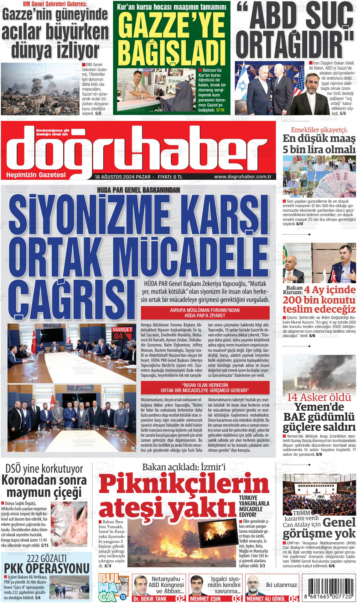 18 Ağustos 2024 Doğru Haber Gazete Manşeti