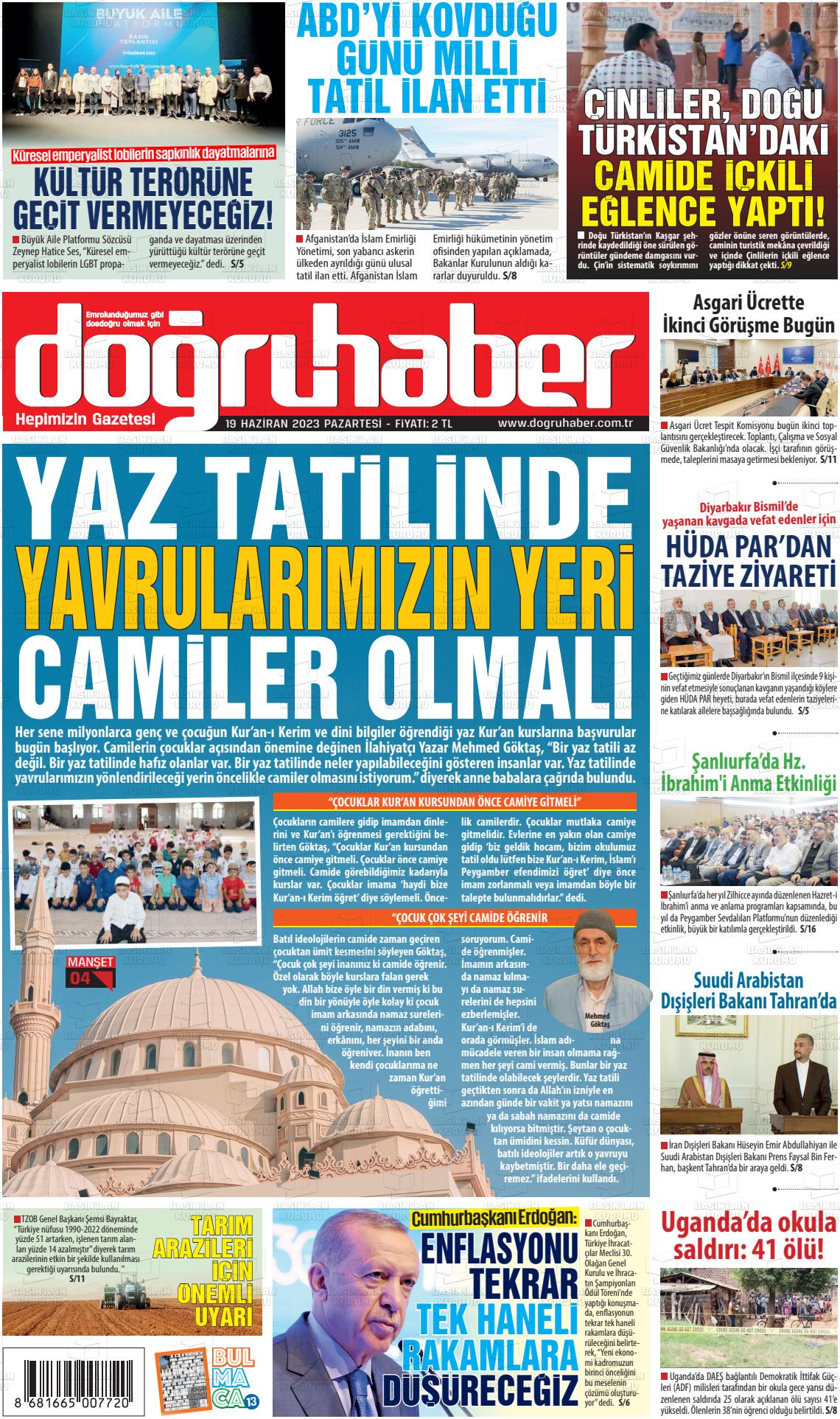 19 Haziran 2023 Doğru Haber Gazete Manşeti