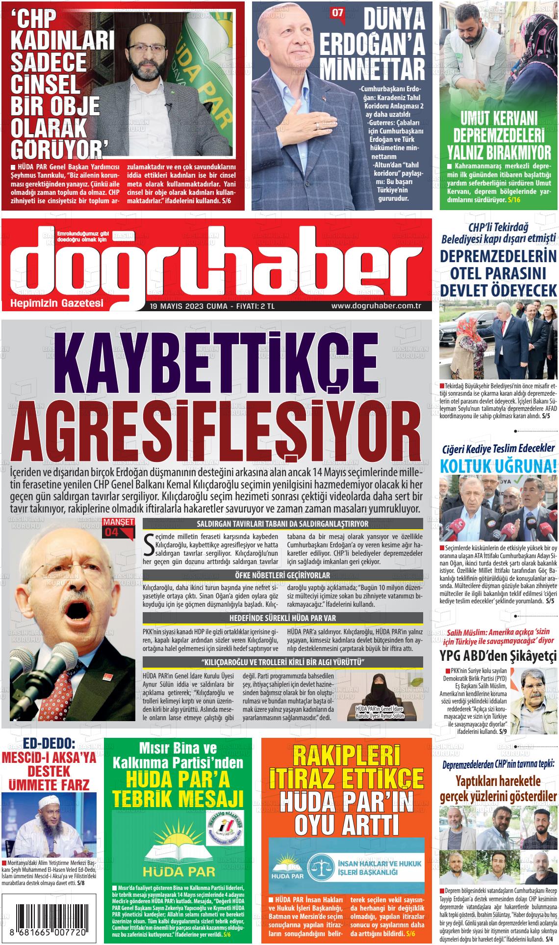 19 Mayıs 2023 Doğru Haber Gazete Manşeti