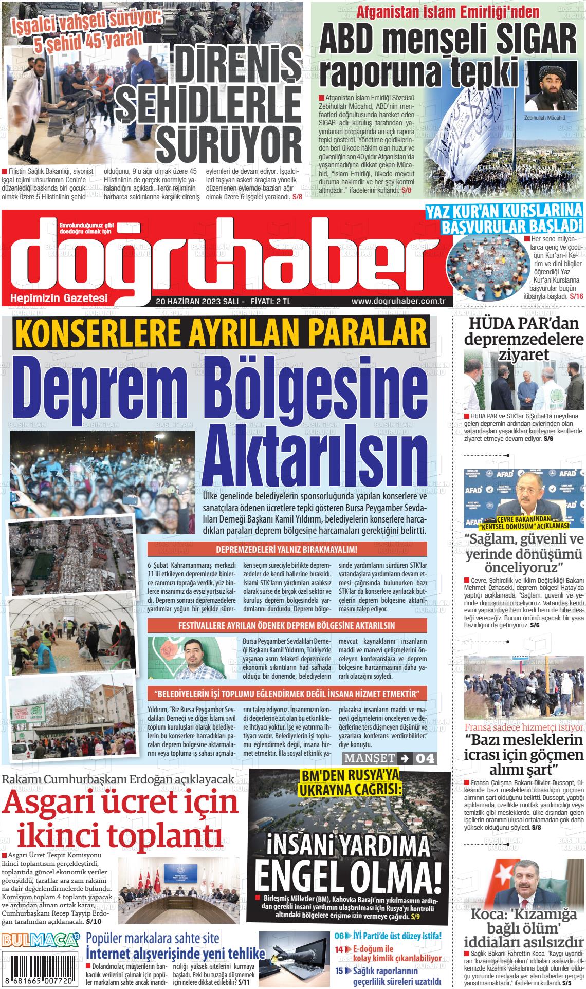 20 Haziran 2023 Doğru Haber Gazete Manşeti