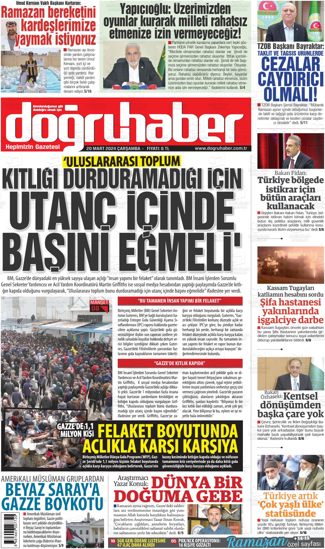 20 Mart 2024 Doğru Haber Gazete Manşeti