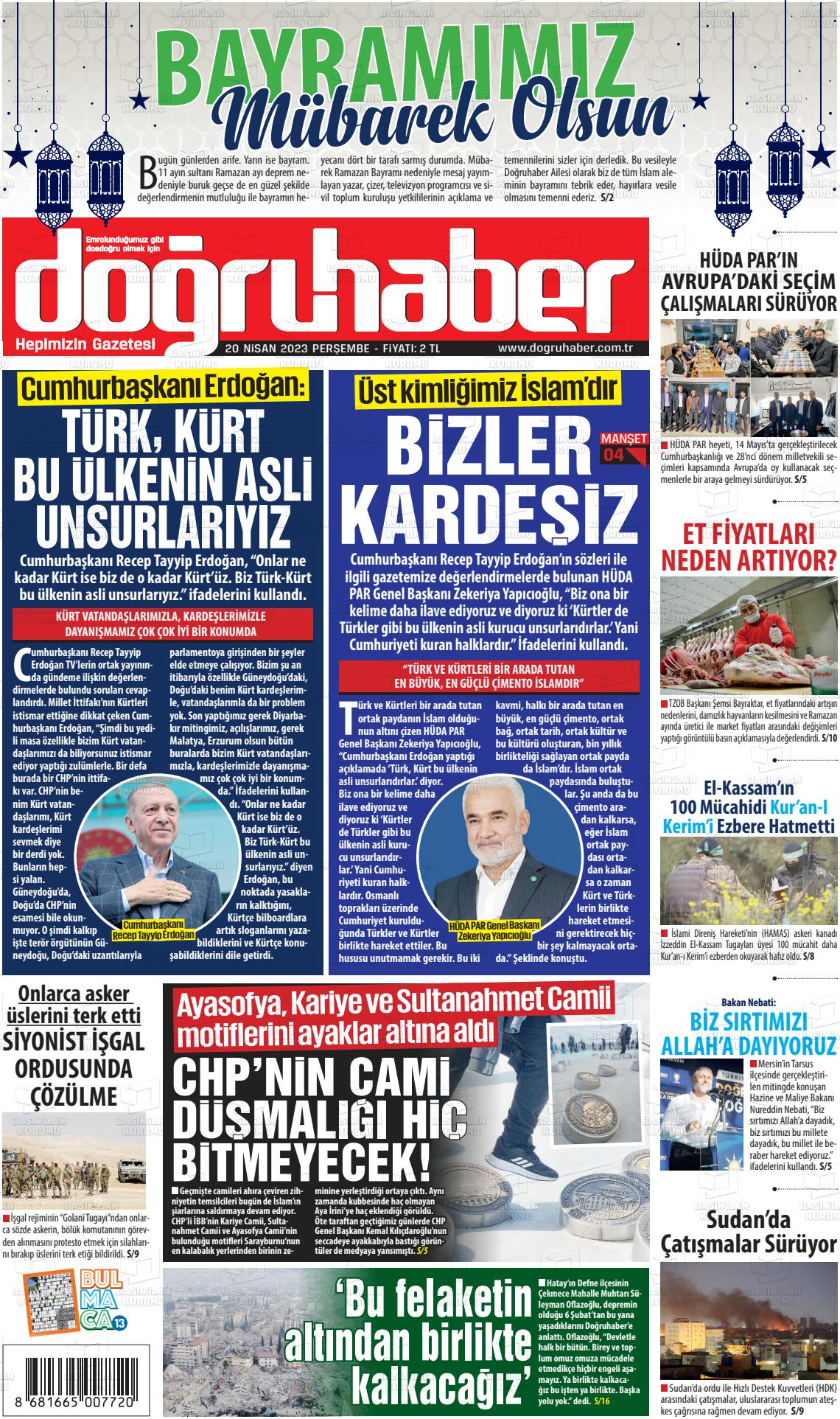 20 Nisan 2023 Doğru Haber Gazete Manşeti