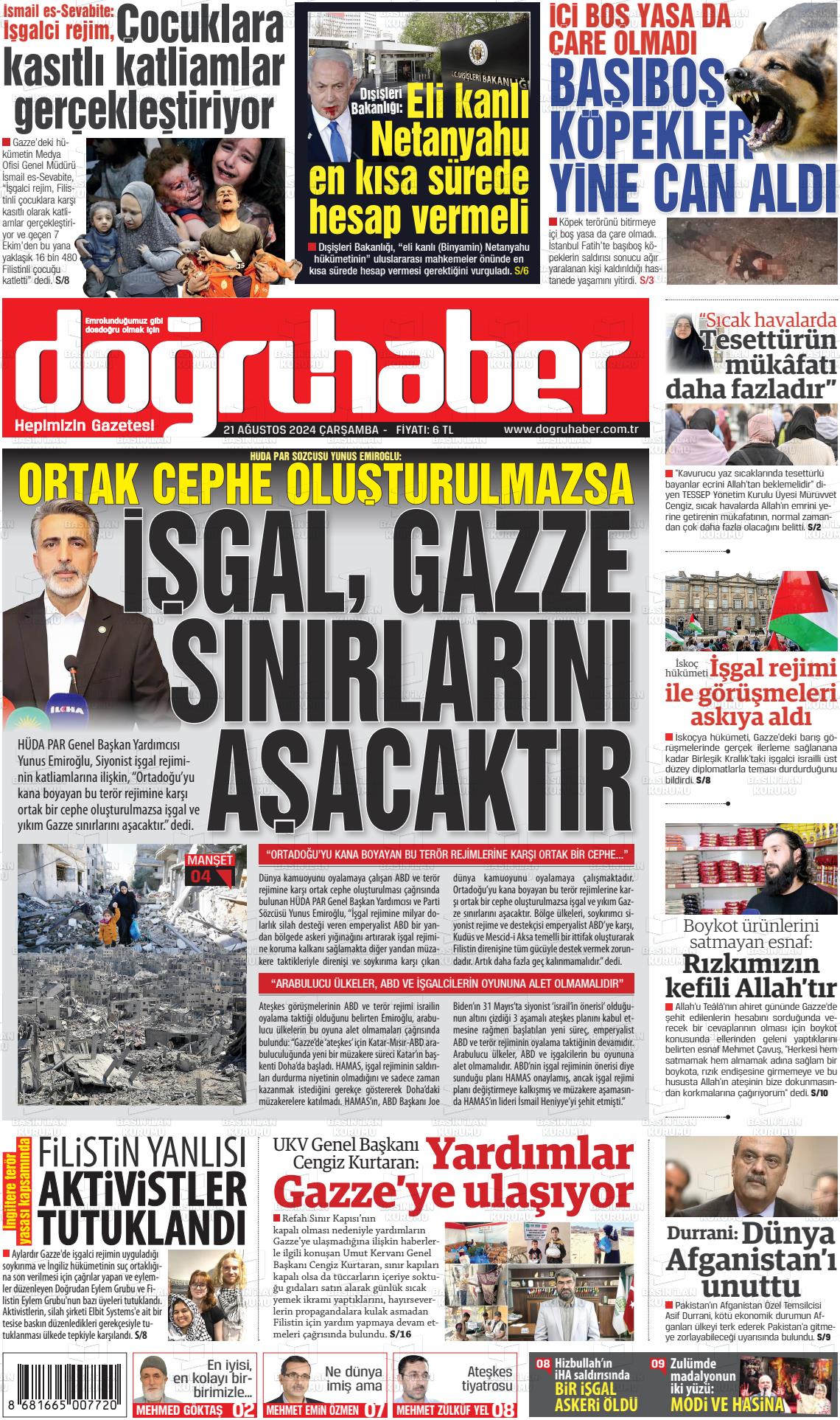 21 Ağustos 2024 Doğru Haber Gazete Manşeti