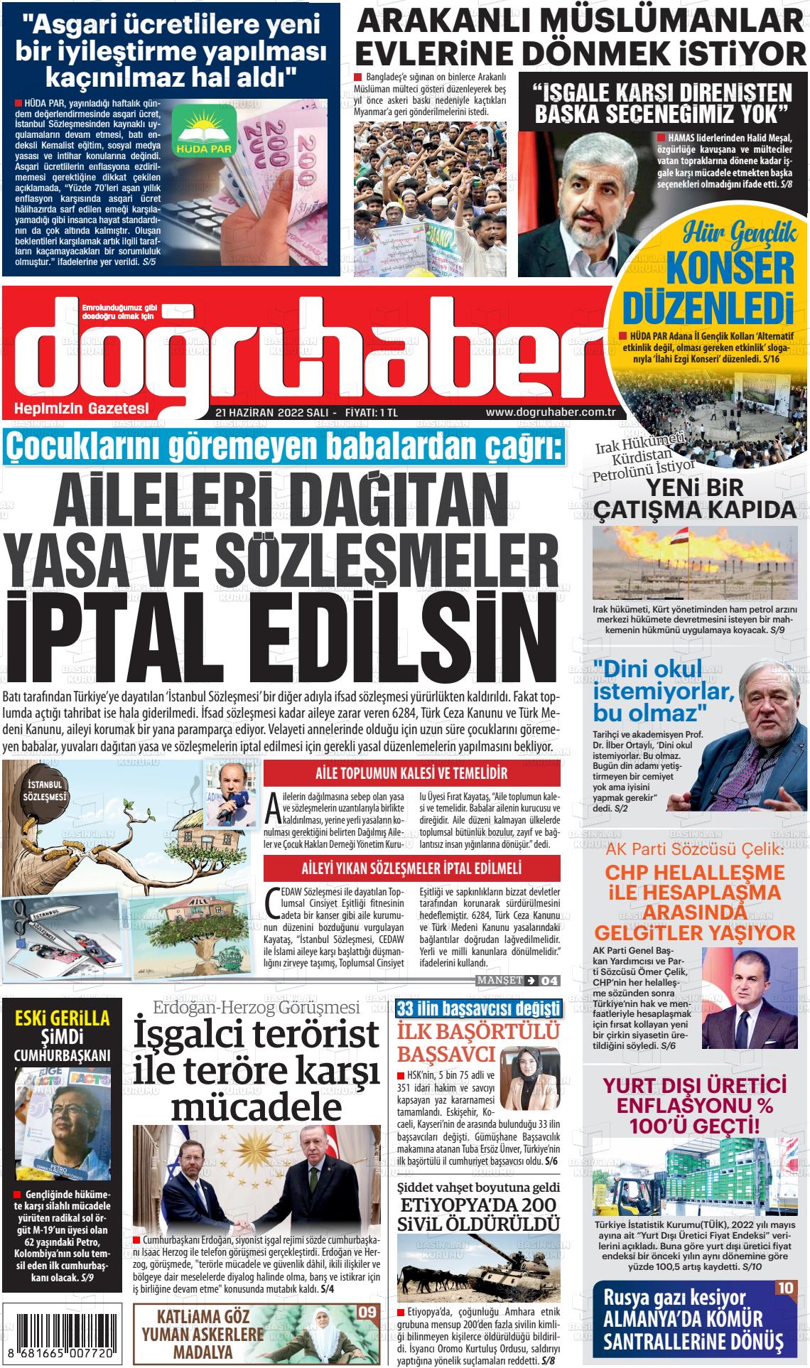 21 Haziran 2022 Doğru Haber Gazete Manşeti