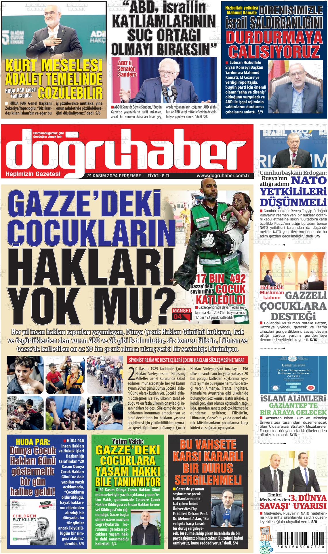 21 Kasım 2024 Doğru Haber Gazete Manşeti