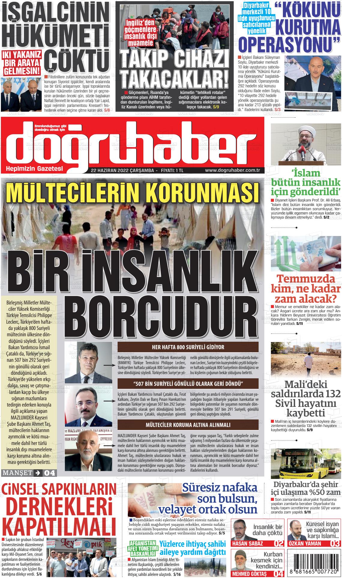 22 Haziran 2022 Doğru Haber Gazete Manşeti