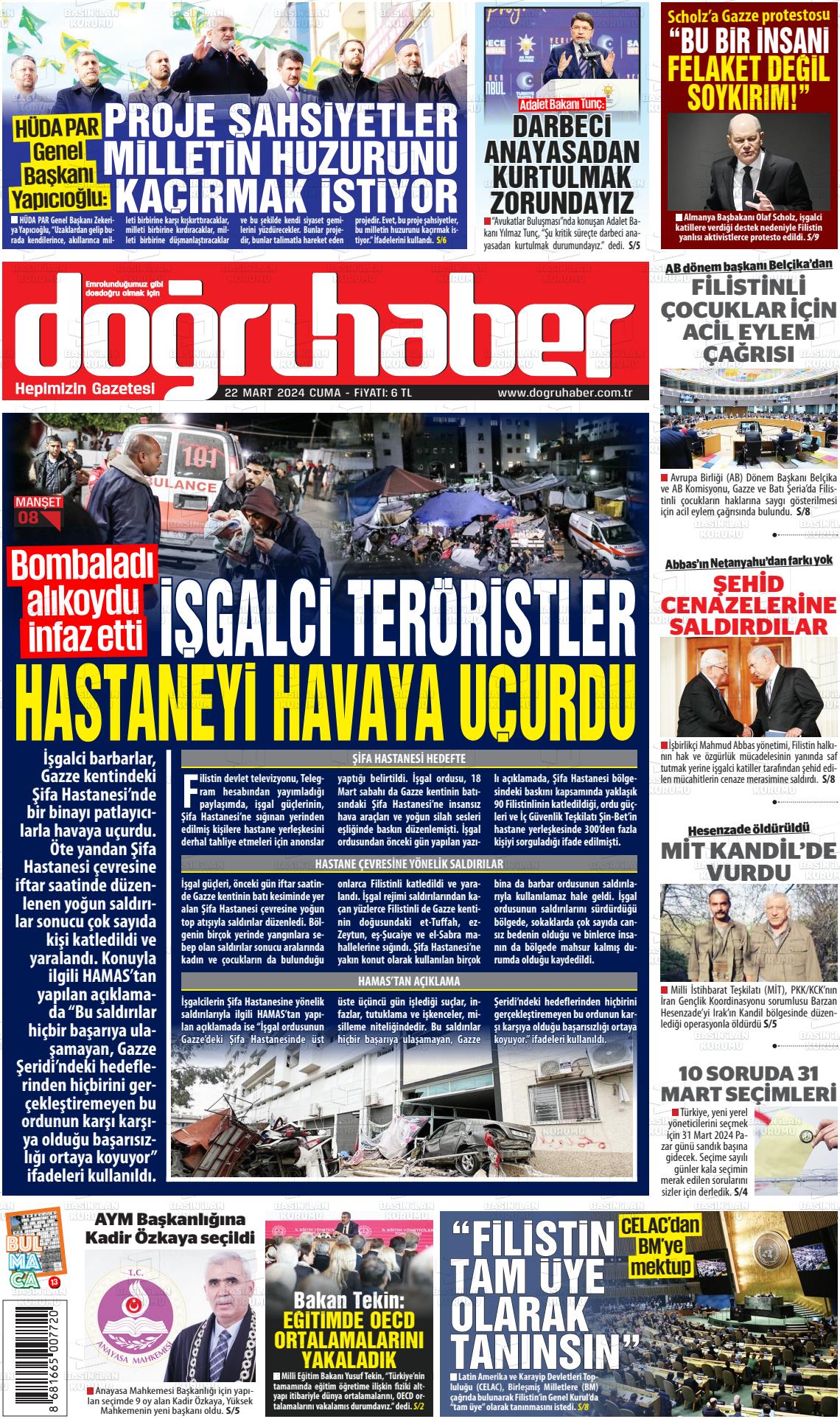 22 Mart 2024 Doğru Haber Gazete Manşeti