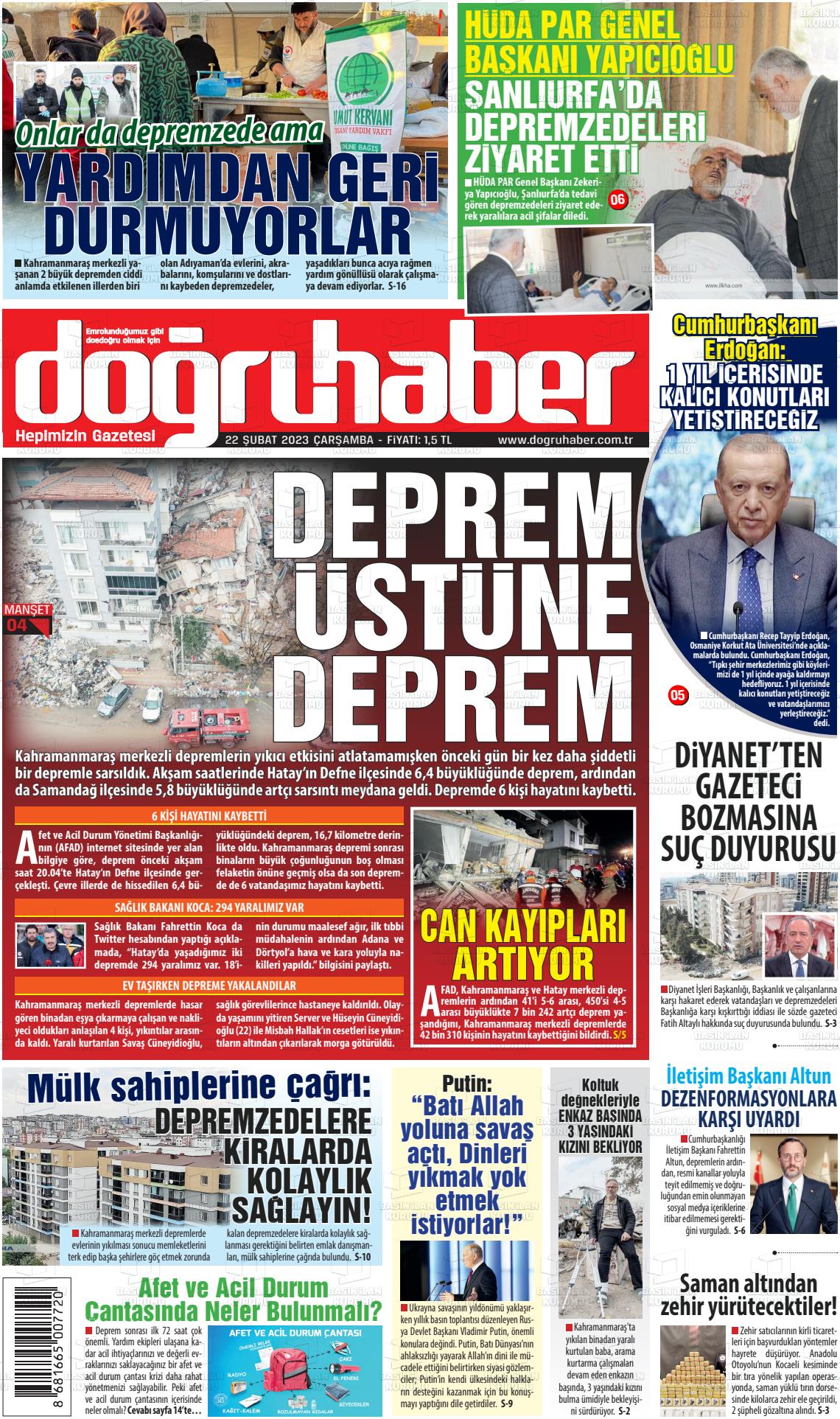 22 Şubat 2023 Doğru Haber Gazete Manşeti