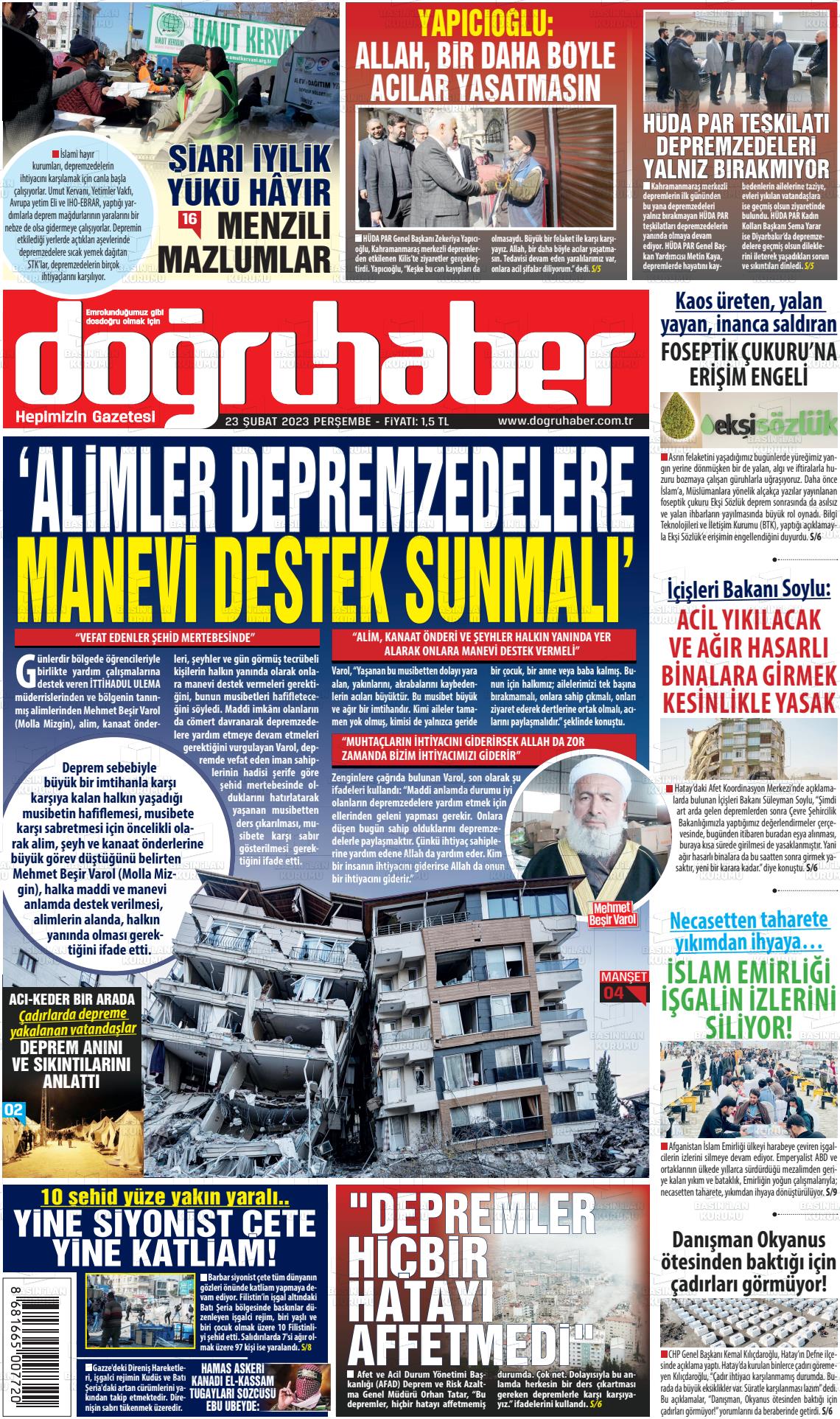 23 Şubat 2023 Doğru Haber Gazete Manşeti