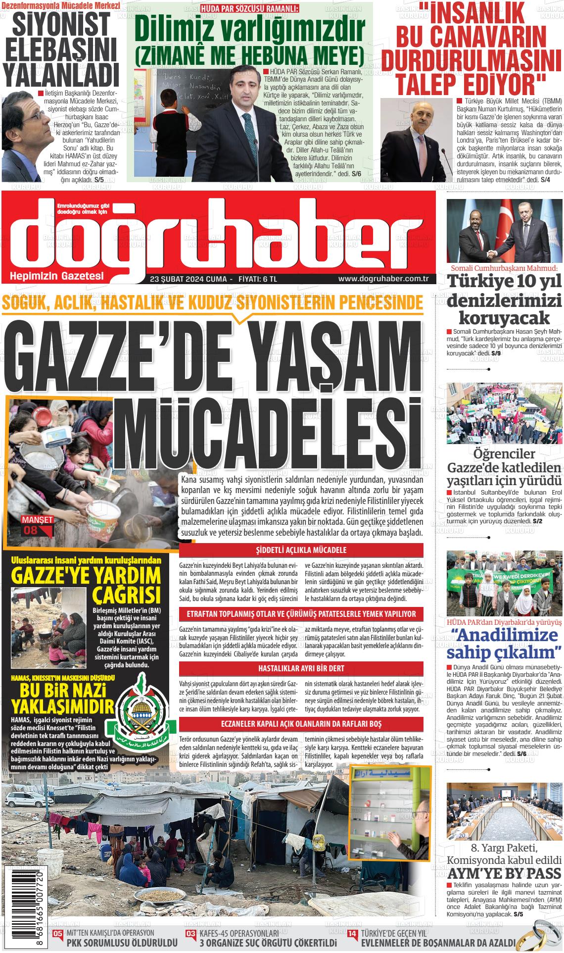 23 Şubat 2024 Doğru Haber Gazete Manşeti