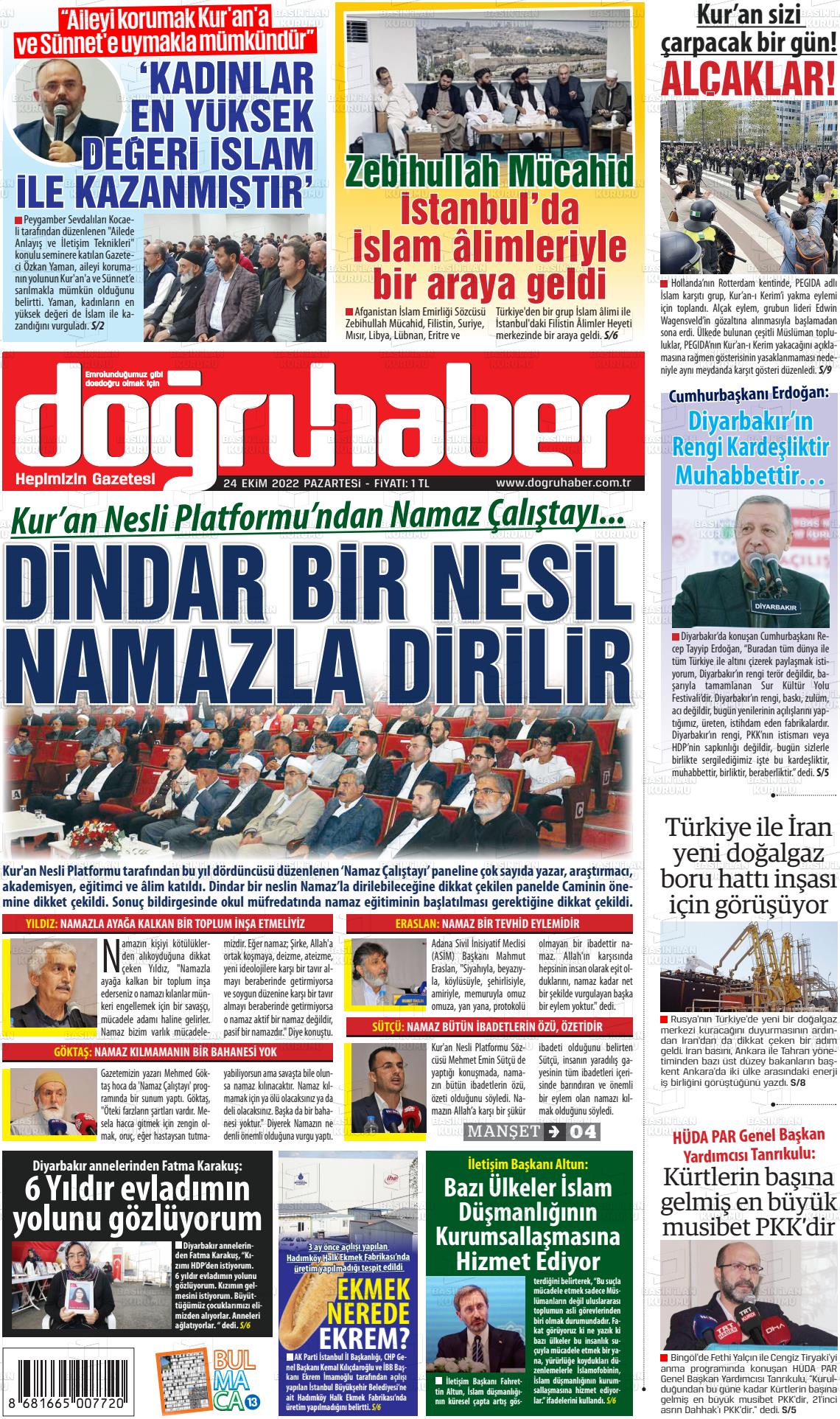 24 Ekim 2022 Doğru Haber Gazete Manşeti