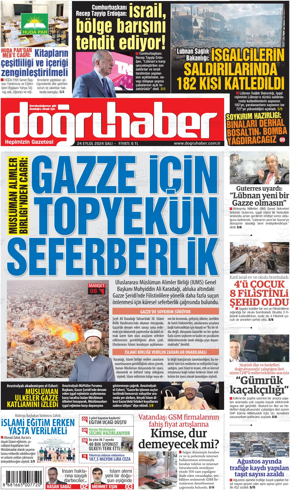 25 Eylül 2024 Doğru Haber Gazete Manşeti