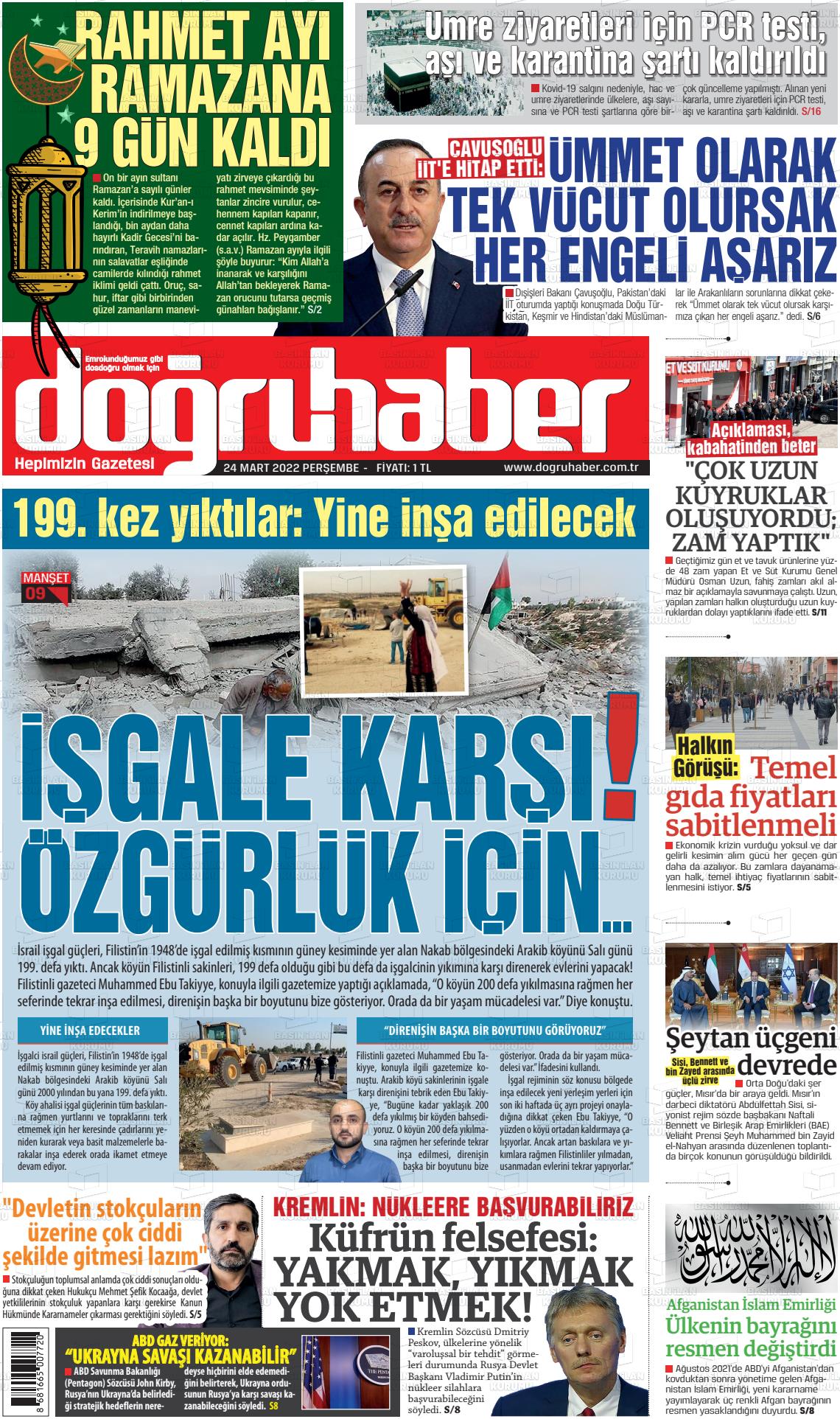 24 Mart 2022 Doğru Haber Gazete Manşeti