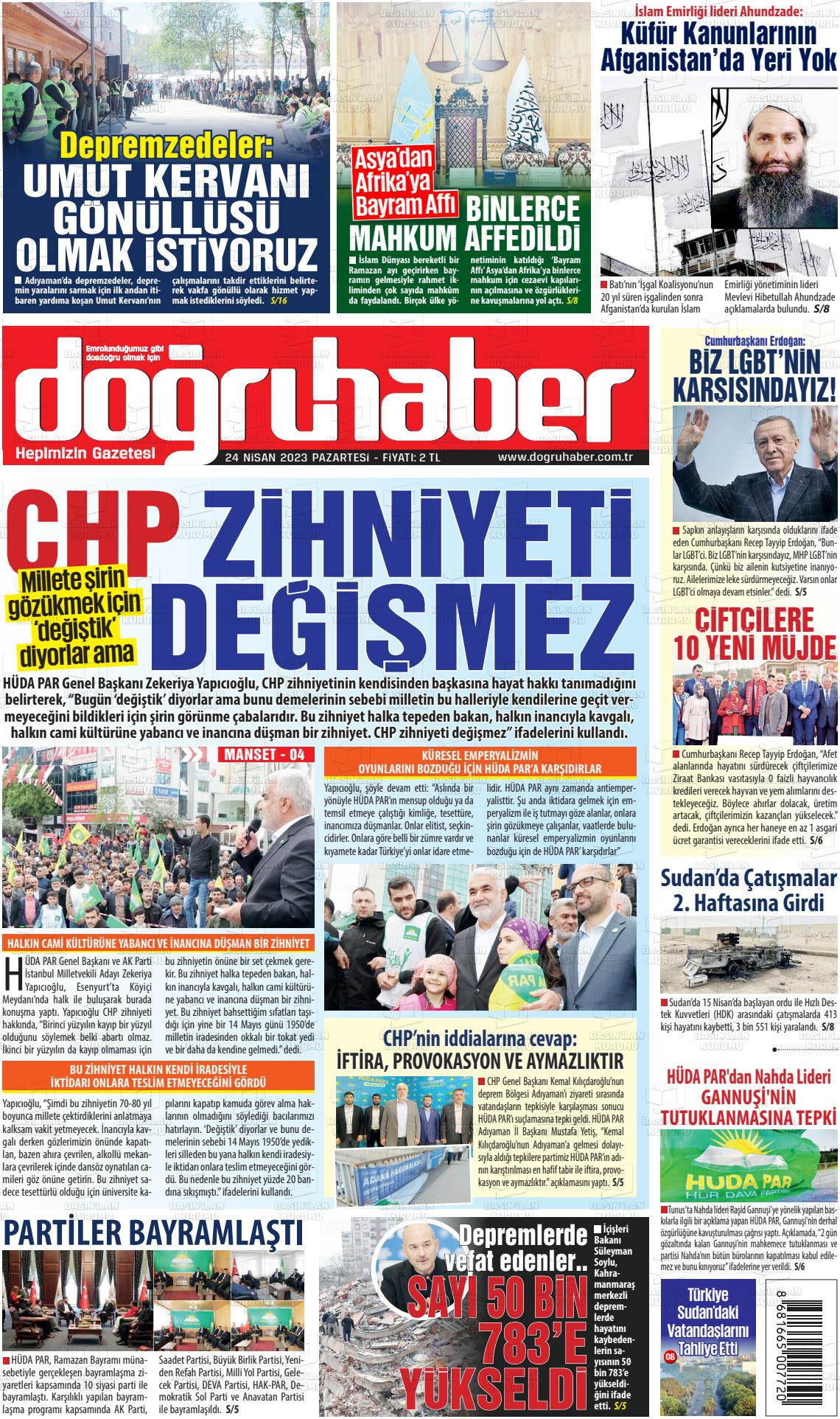 24 Nisan 2023 Doğru Haber Gazete Manşeti