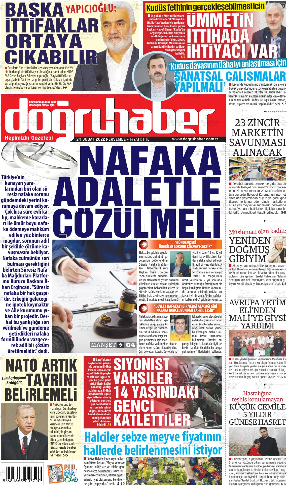 24 Şubat 2022 Doğru Haber Gazete Manşeti