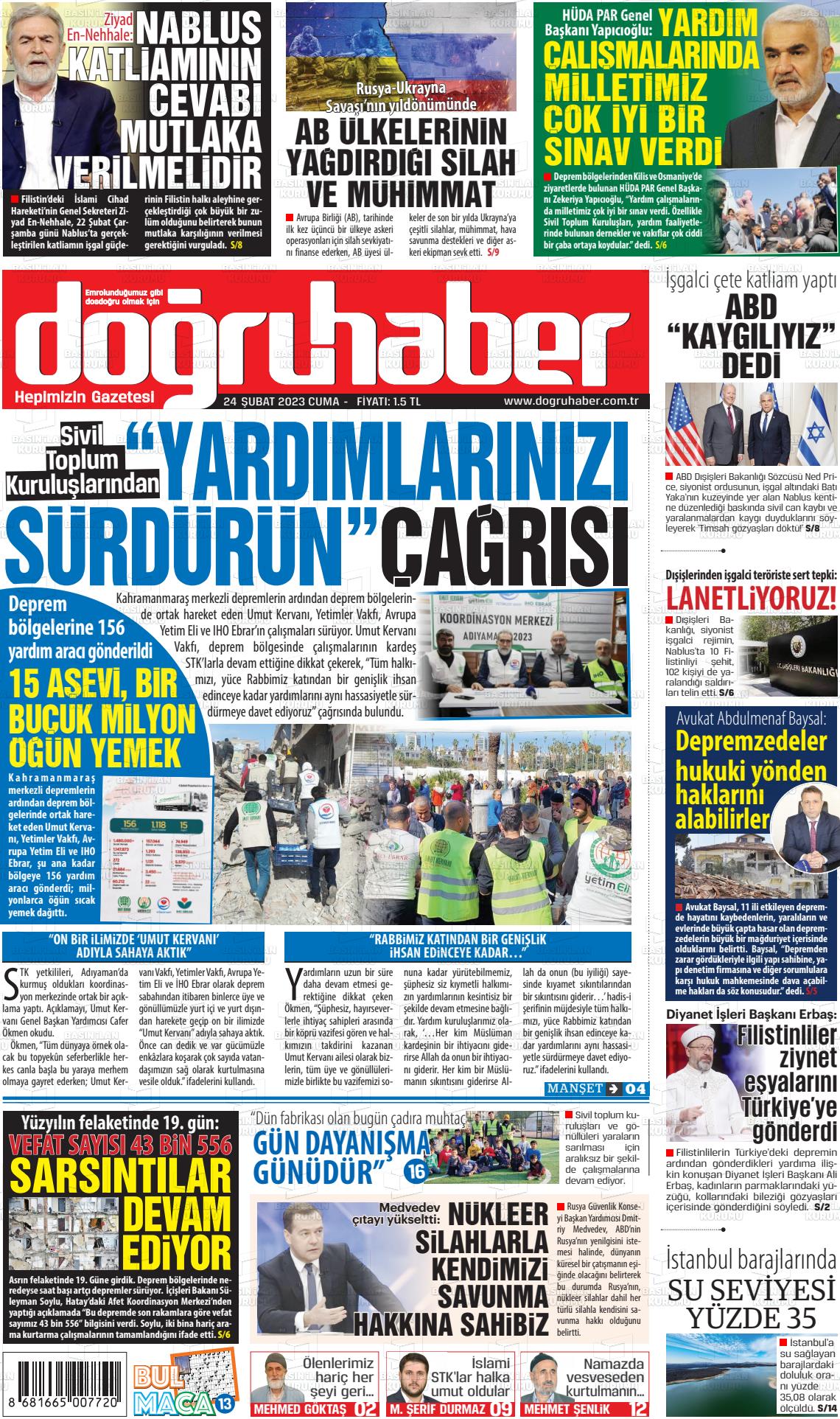 24 Şubat 2023 Doğru Haber Gazete Manşeti