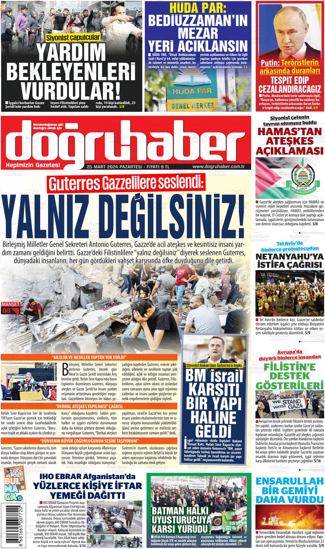 25 Mart 2024 Doğru Haber Gazete Manşeti