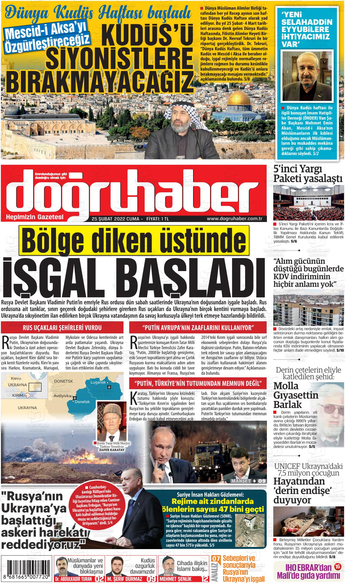 25 Şubat 2022 Doğru Haber Gazete Manşeti