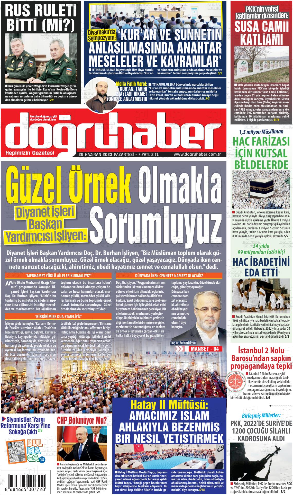 26 Haziran 2023 Doğru Haber Gazete Manşeti