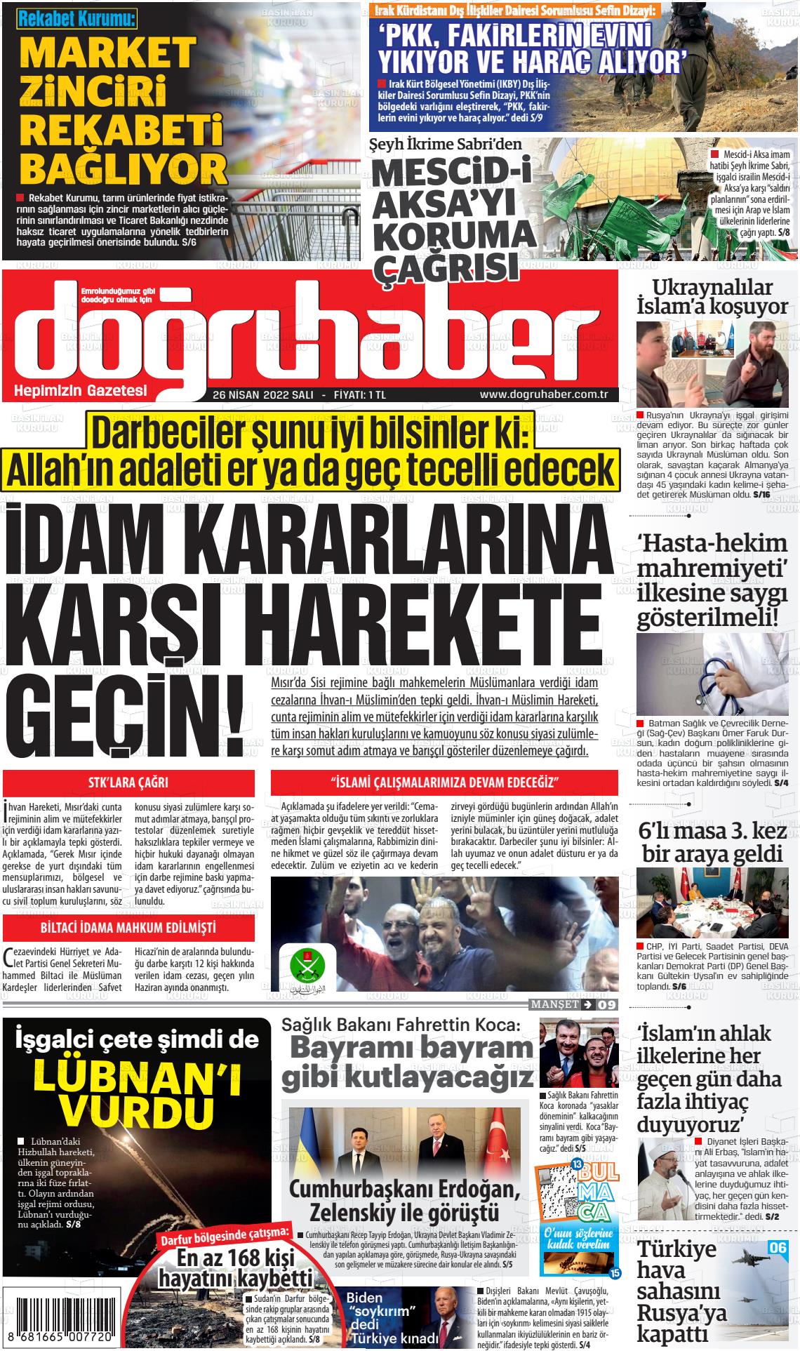 26 Nisan 2022 Doğru Haber Gazete Manşeti