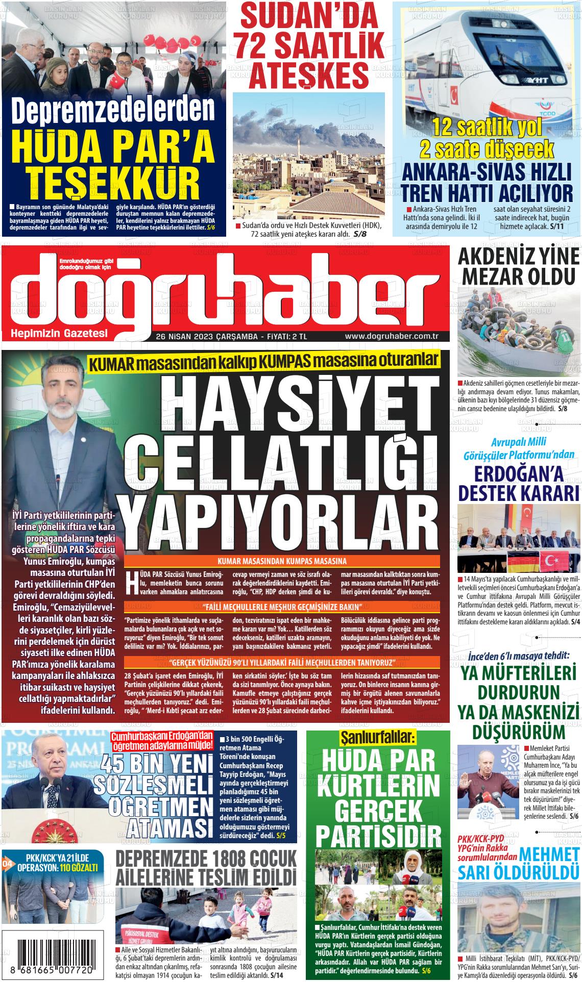 26 Nisan 2023 Doğru Haber Gazete Manşeti