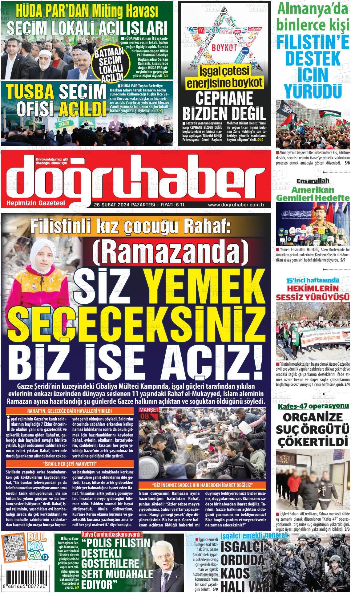 26 Şubat 2024 Doğru Haber Gazete Manşeti