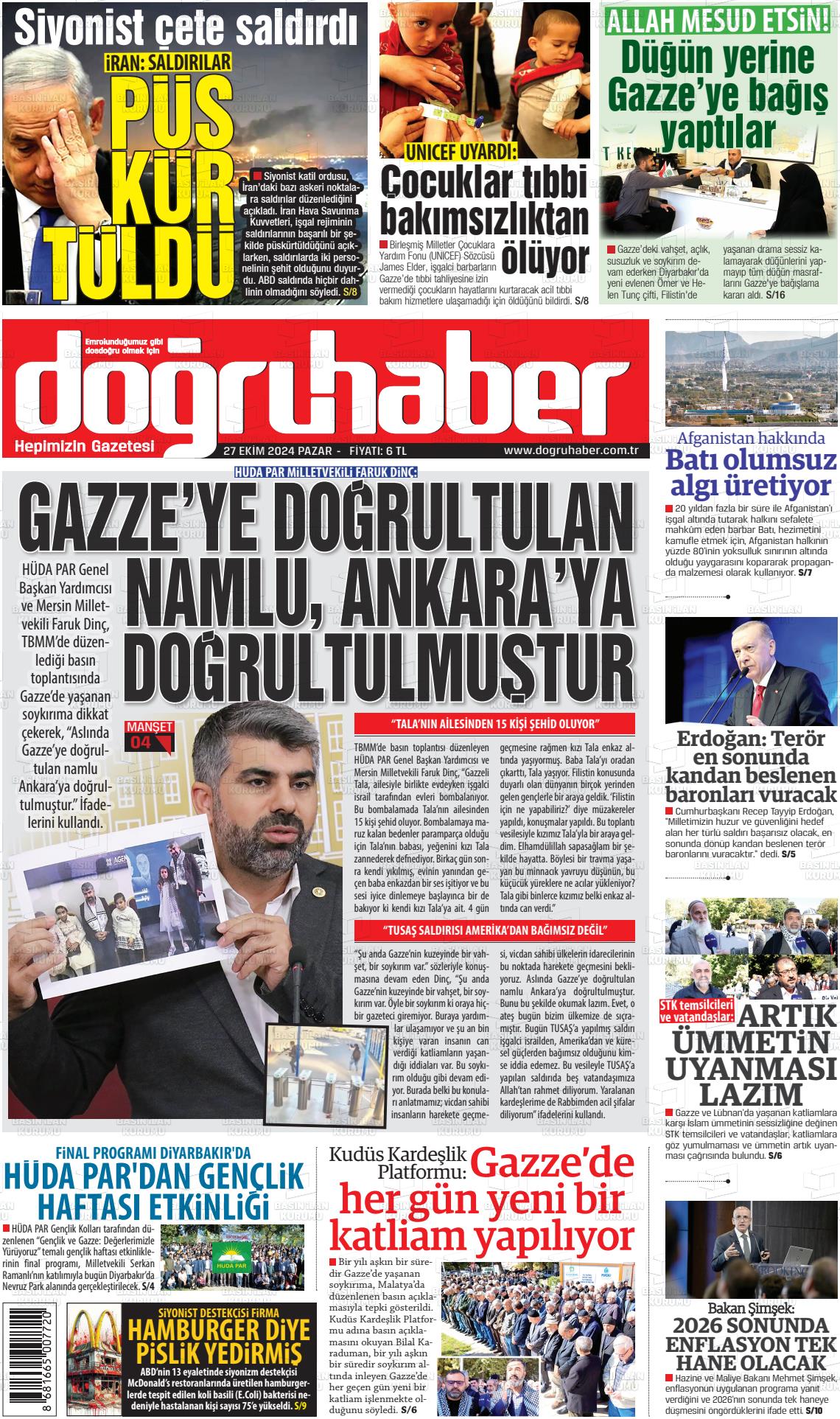 27 Ekim 2024 Doğru Haber Gazete Manşeti