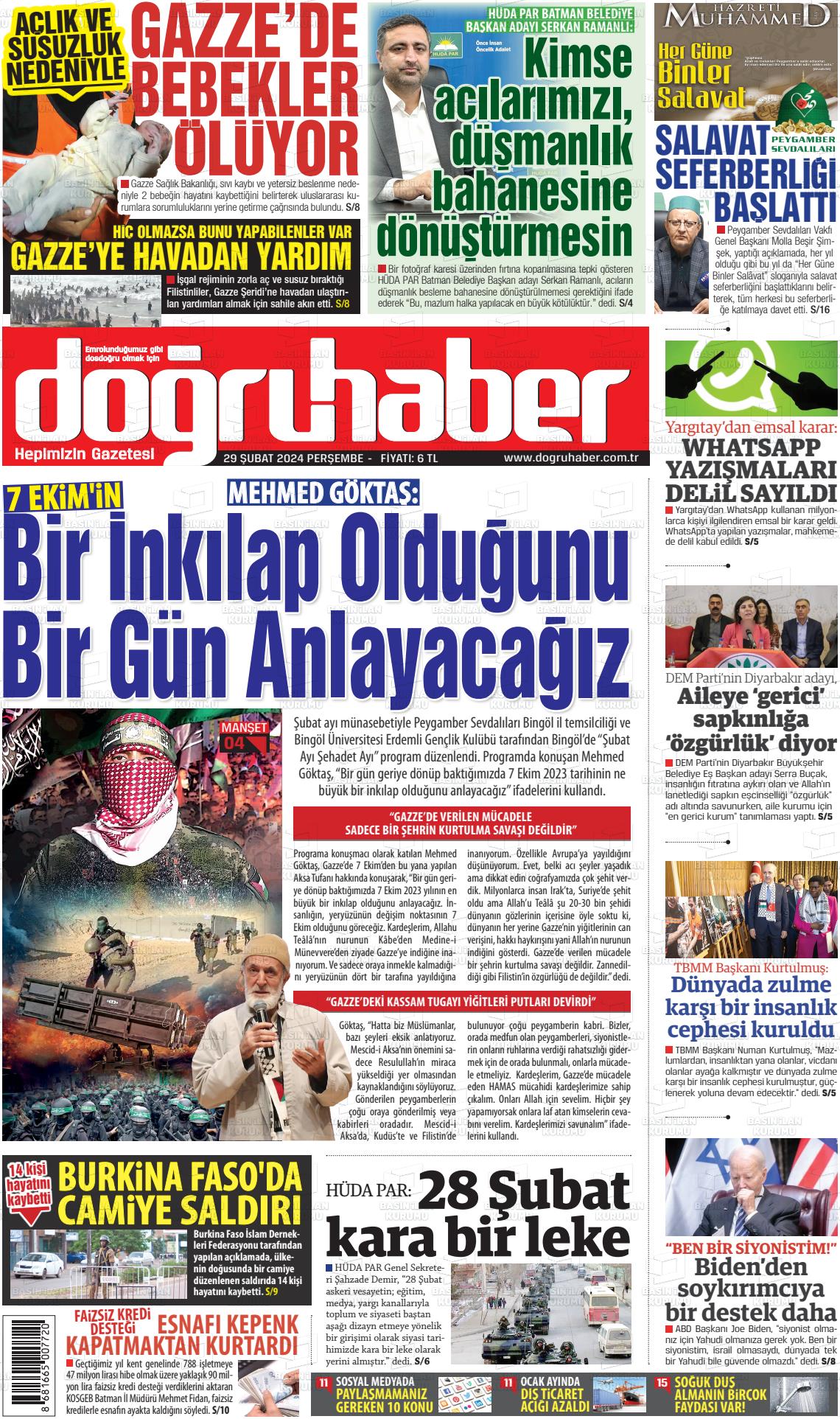 29 Şubat 2024 Doğru Haber Gazete Manşeti