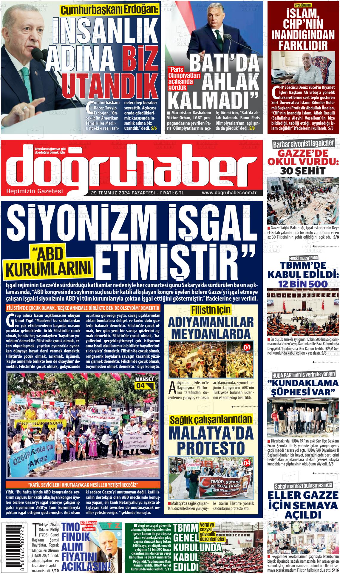 29 Temmuz 2024 Doğru Haber Gazete Manşeti