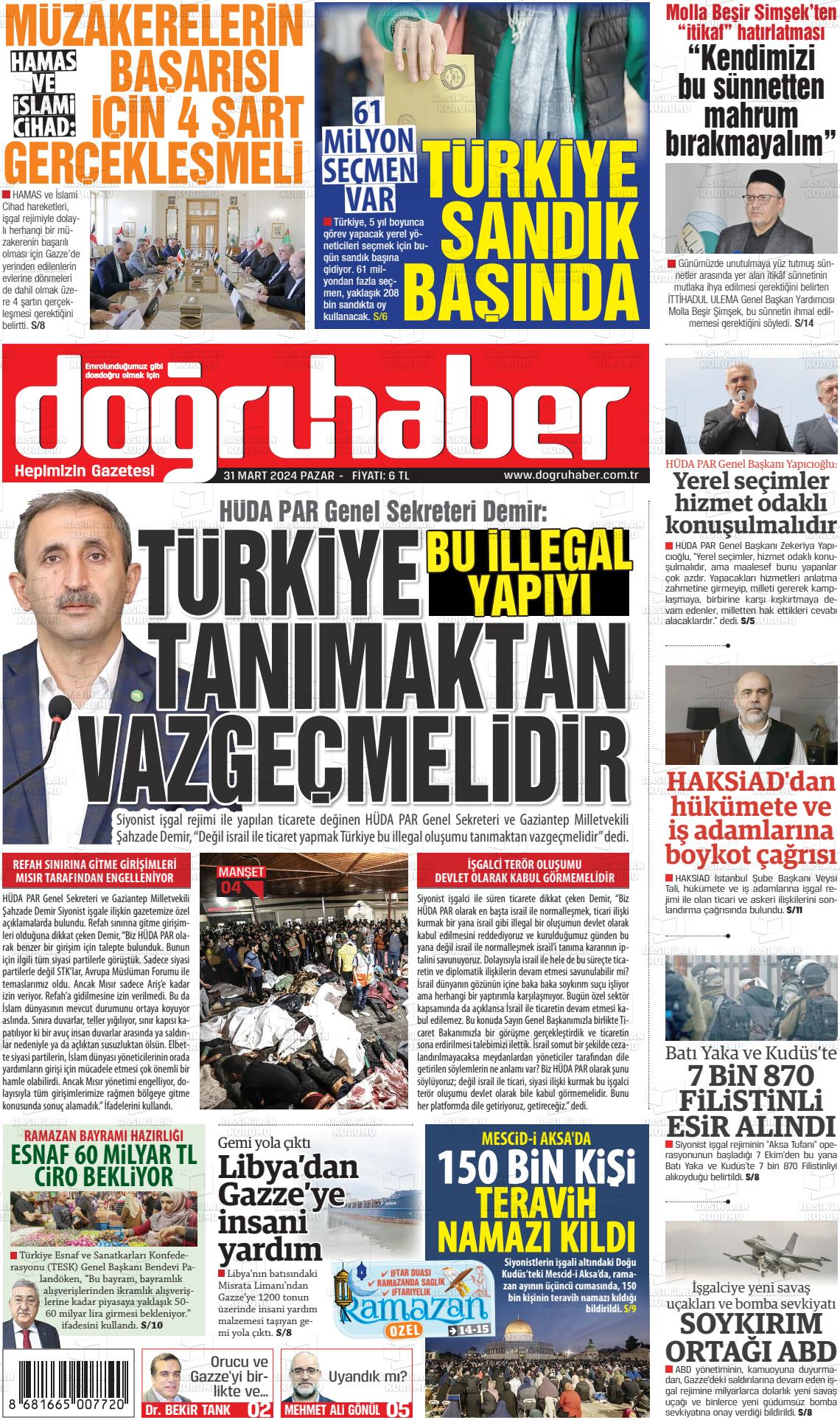 31 Mart 2024 Doğru Haber Gazete Manşeti