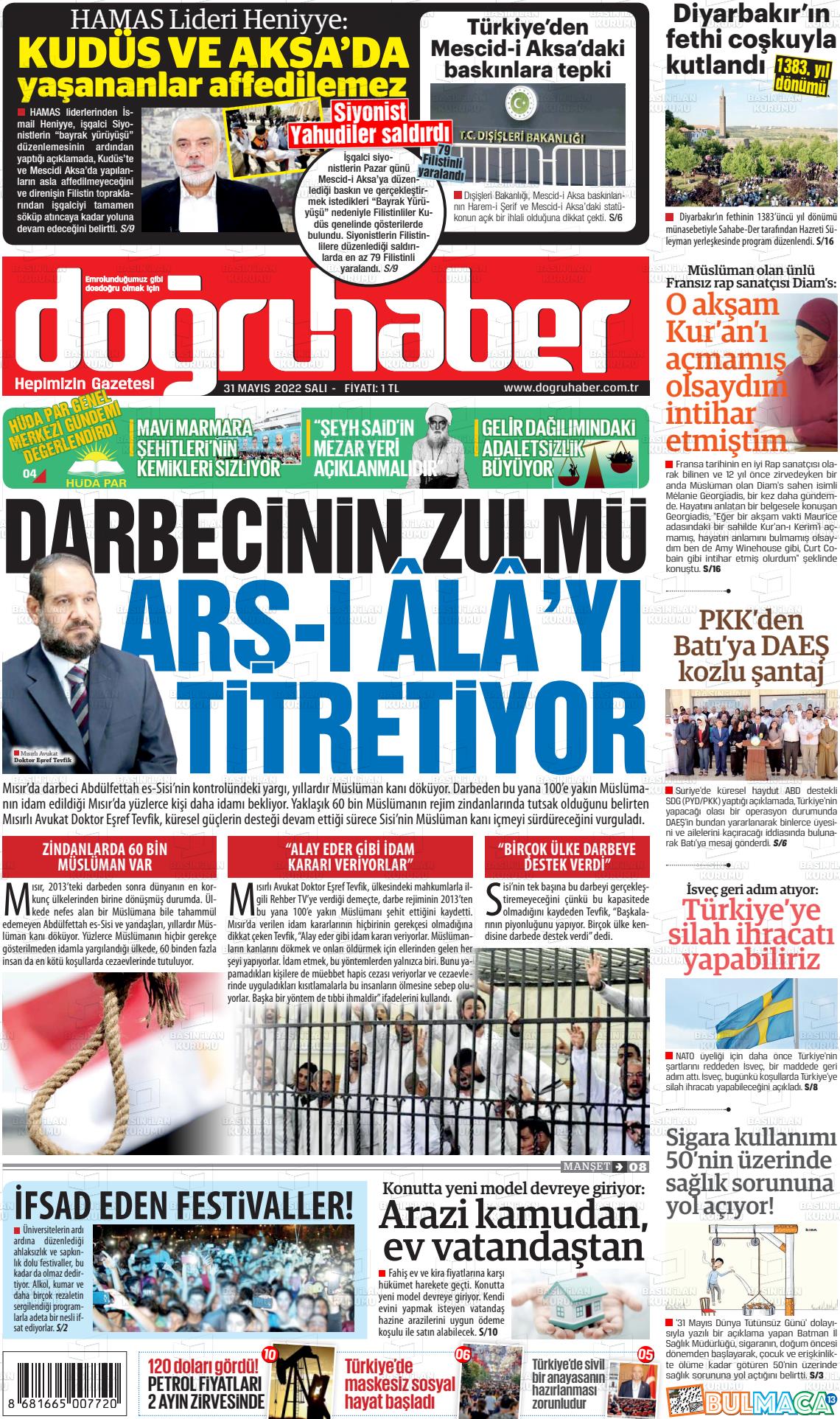 31 Mayıs 2022 Doğru Haber Gazete Manşeti