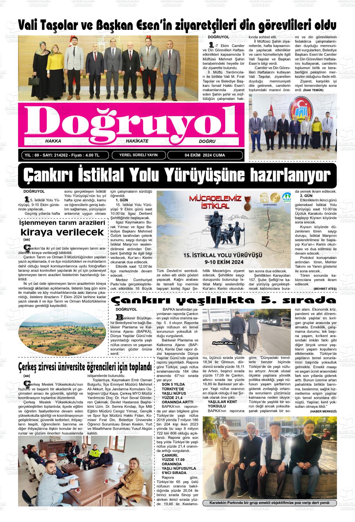 04 Ekim 2024 Doğruyol Gazete Manşeti