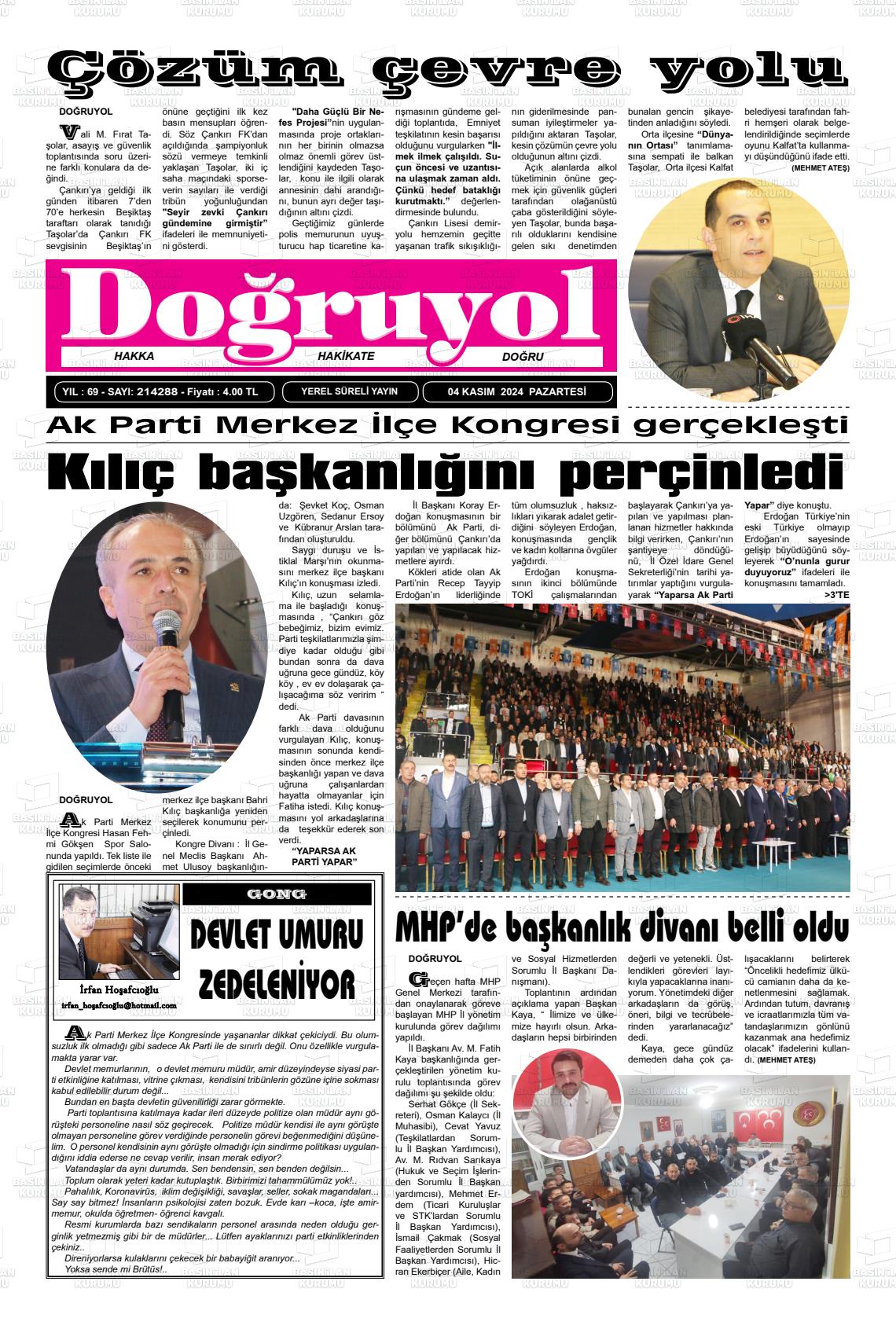 04 Kasım 2024 Doğruyol Gazete Manşeti