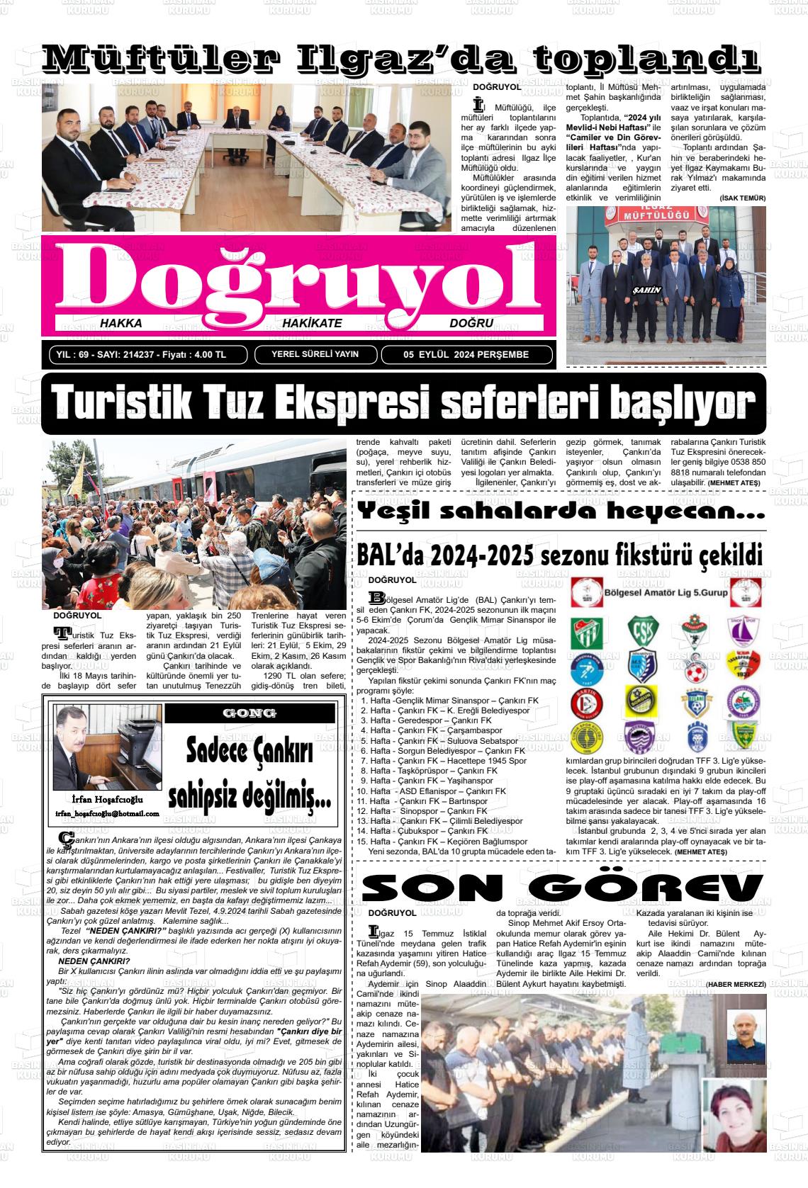 05 Eylül 2024 Doğruyol Gazete Manşeti