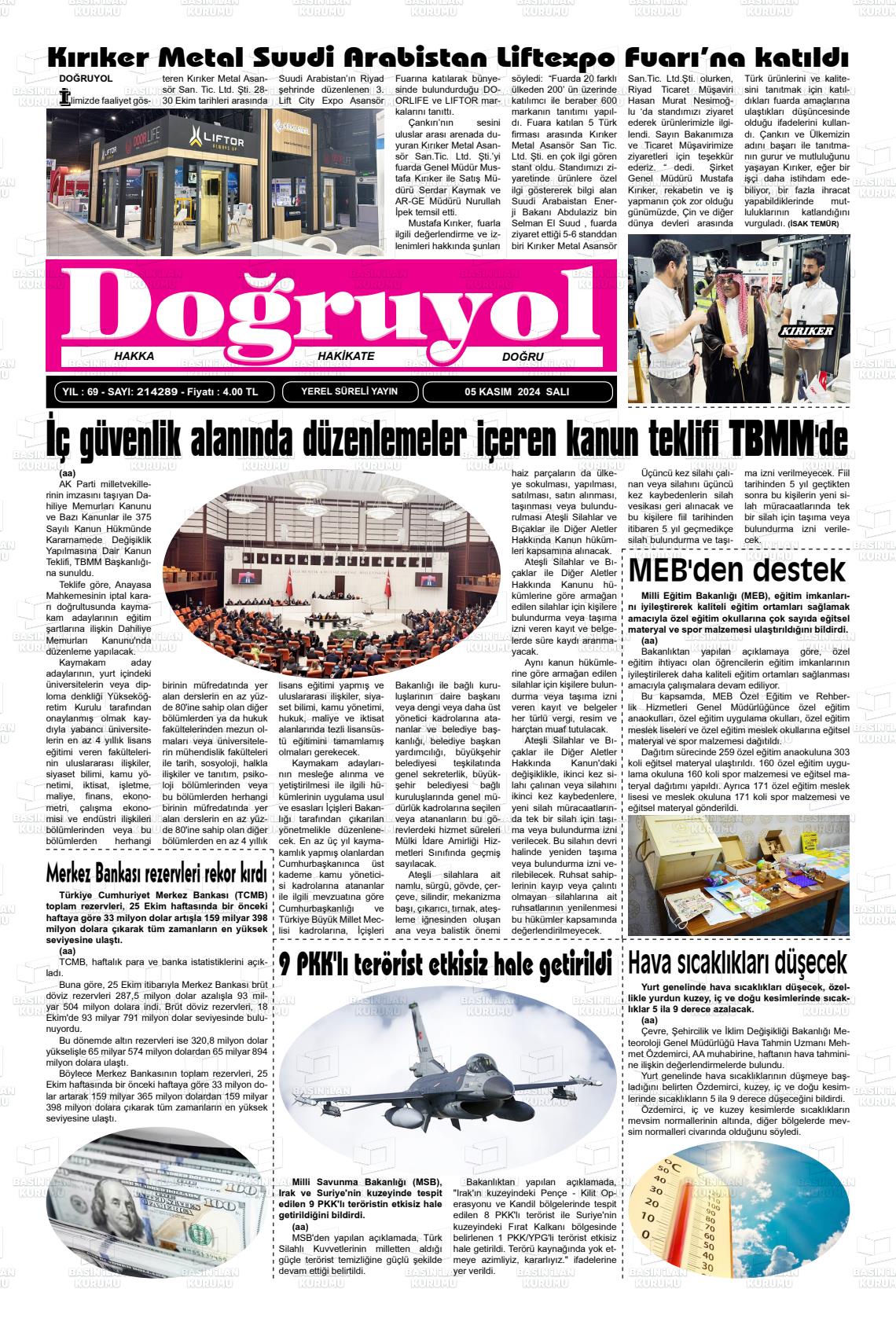 05 Kasım 2024 Doğruyol Gazete Manşeti