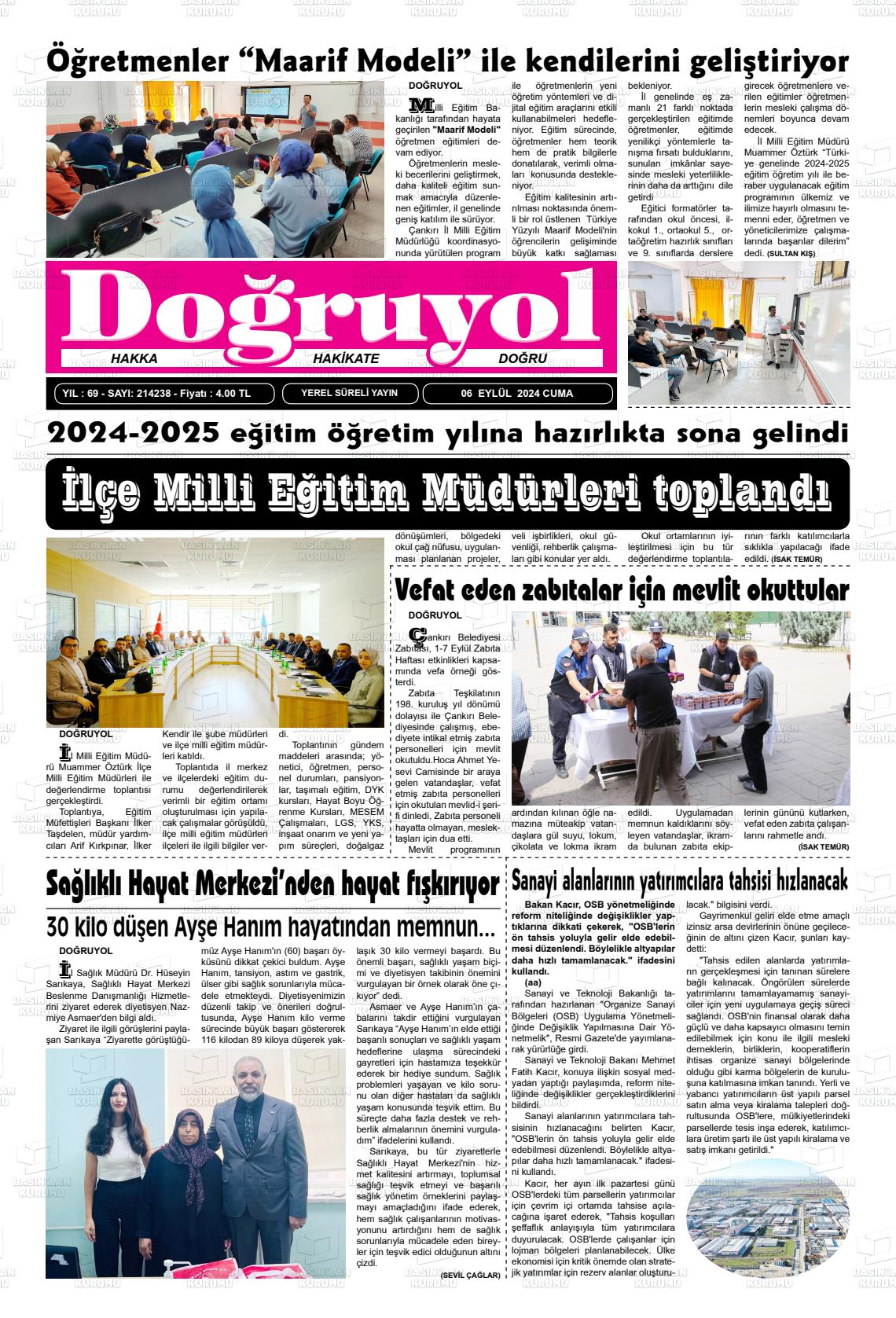 06 Eylül 2024 Doğruyol Gazete Manşeti