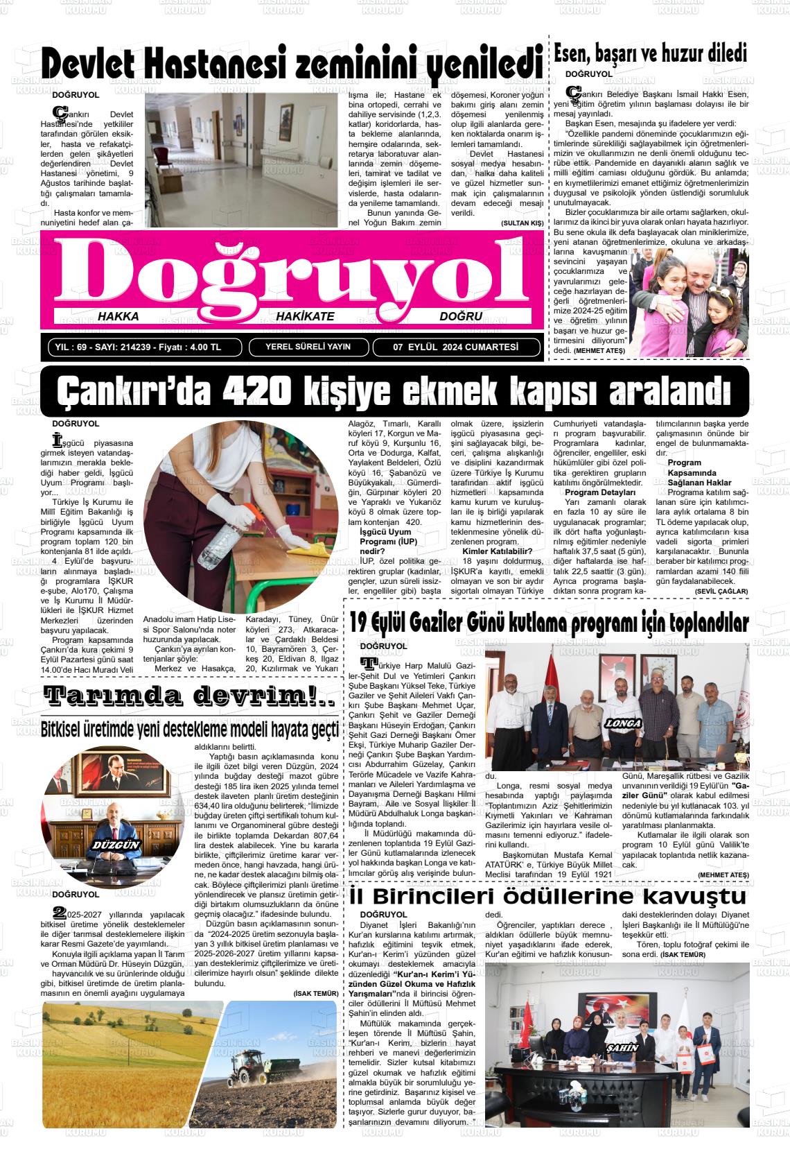 07 Eylül 2024 Doğruyol Gazete Manşeti