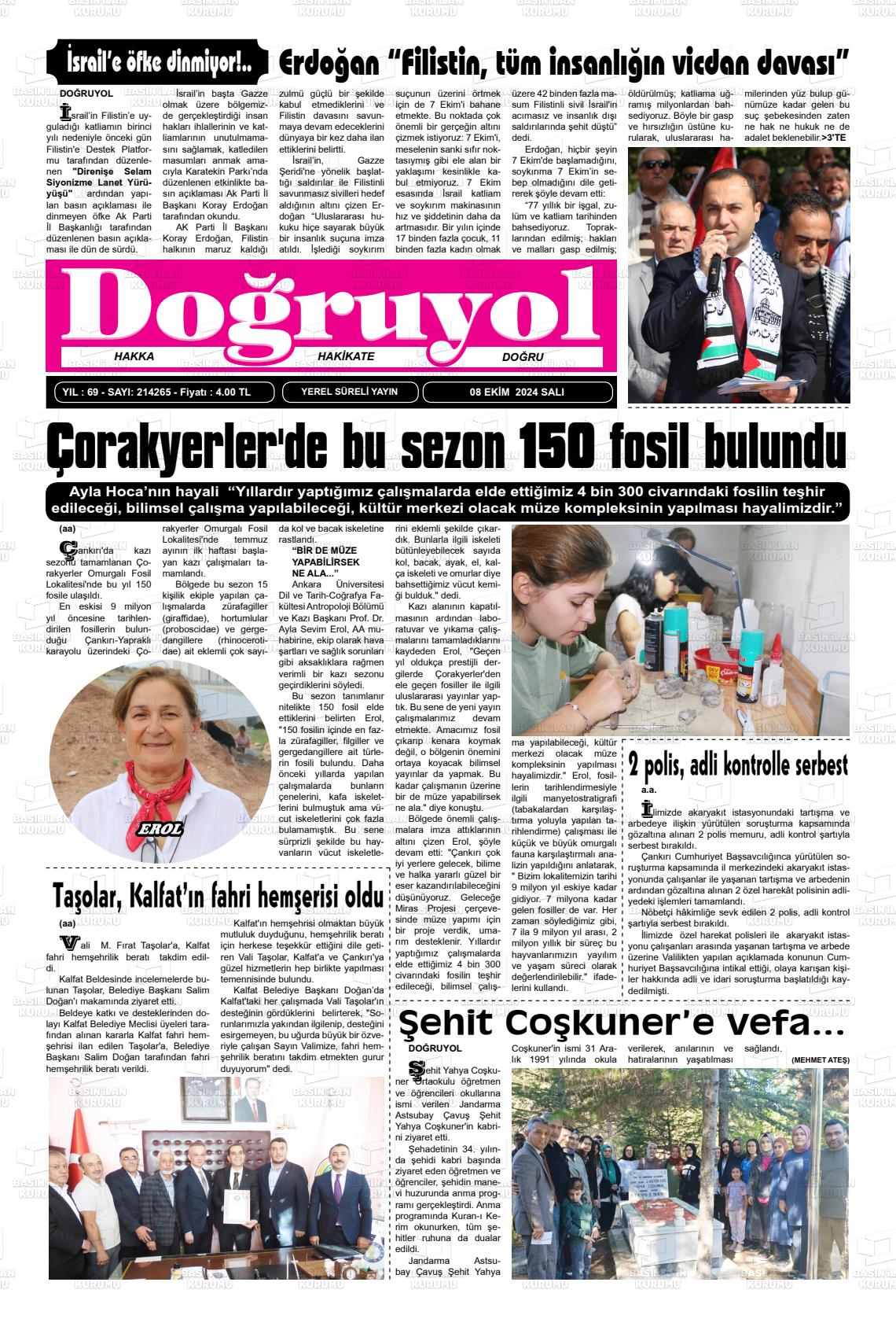 08 Ekim 2024 Doğruyol Gazete Manşeti